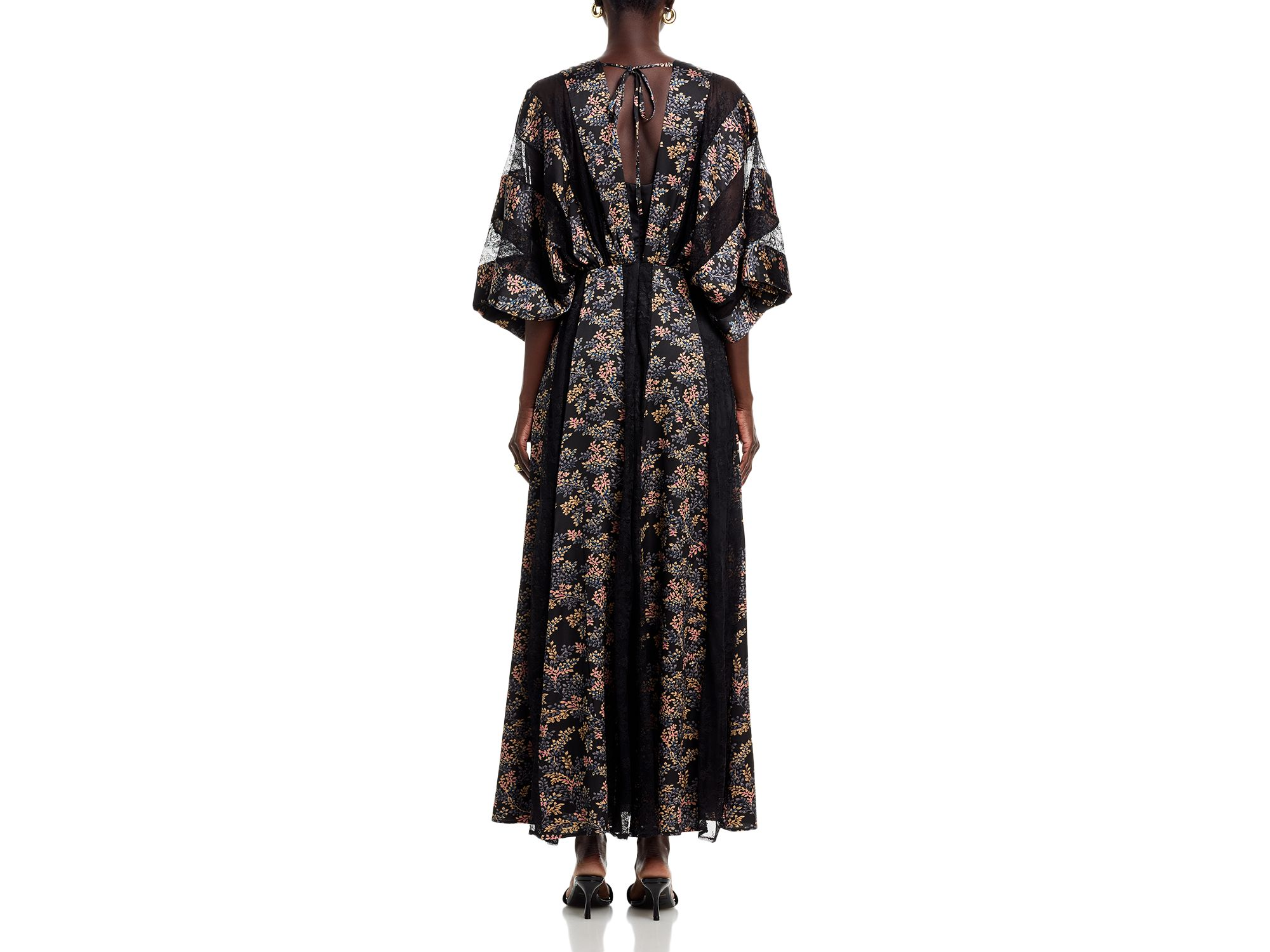 Printed Kimono Sleeve Lace Detail Maxi Dress — Image 3