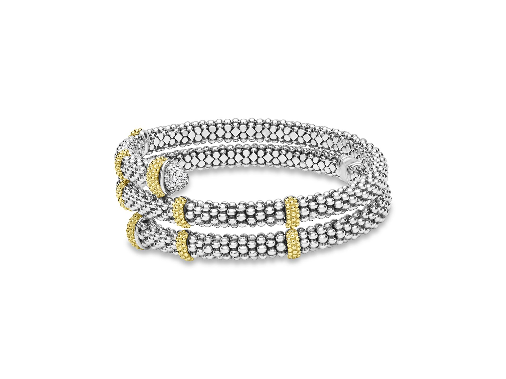 18K Yellow Gold & Sterling Caviar Lux Diamond Beaded Wrap Bracelet — Image 4