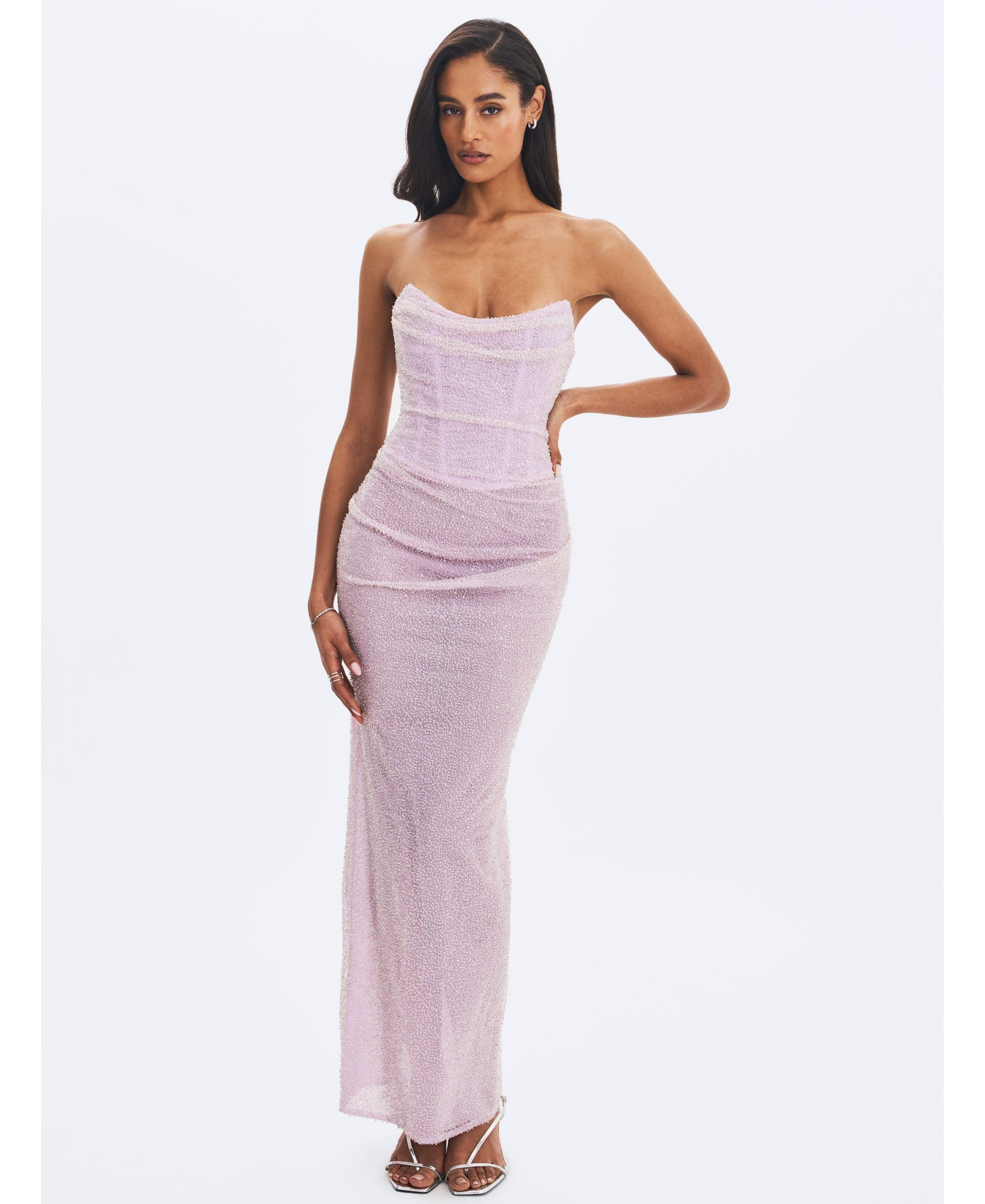 Raylee Beaded Mesh Strapless Sheath Maxi Dress — Image 3