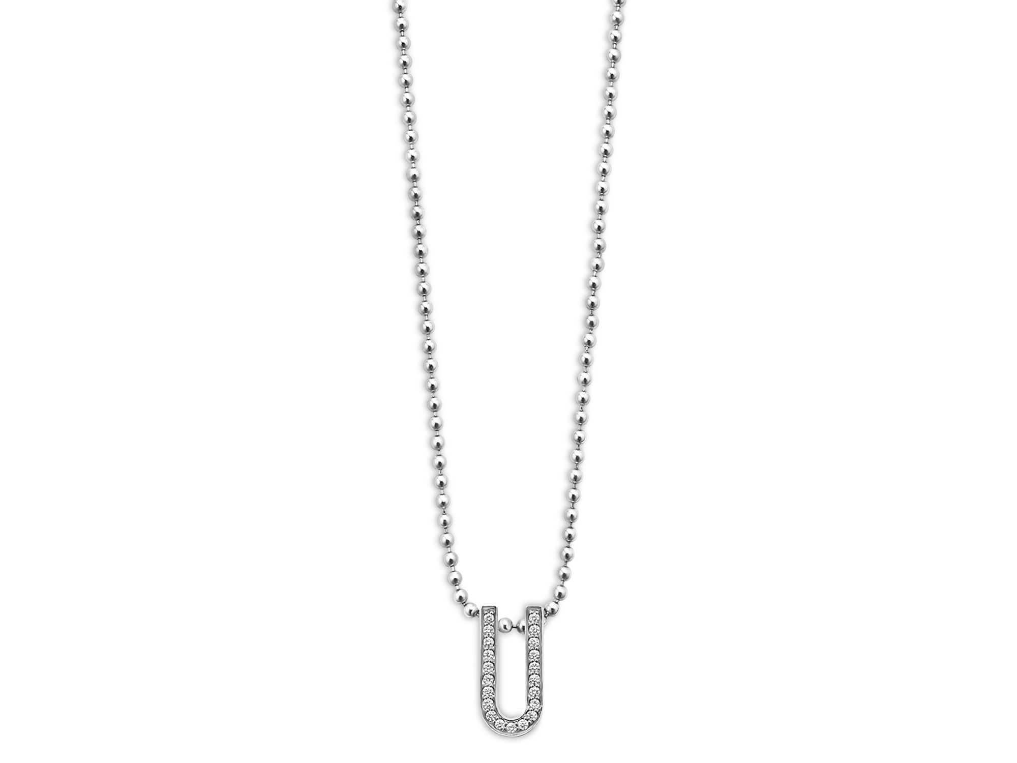 Sterling Caviar Spark Diamond U Pendant Necklace, 16-18" — Image 3