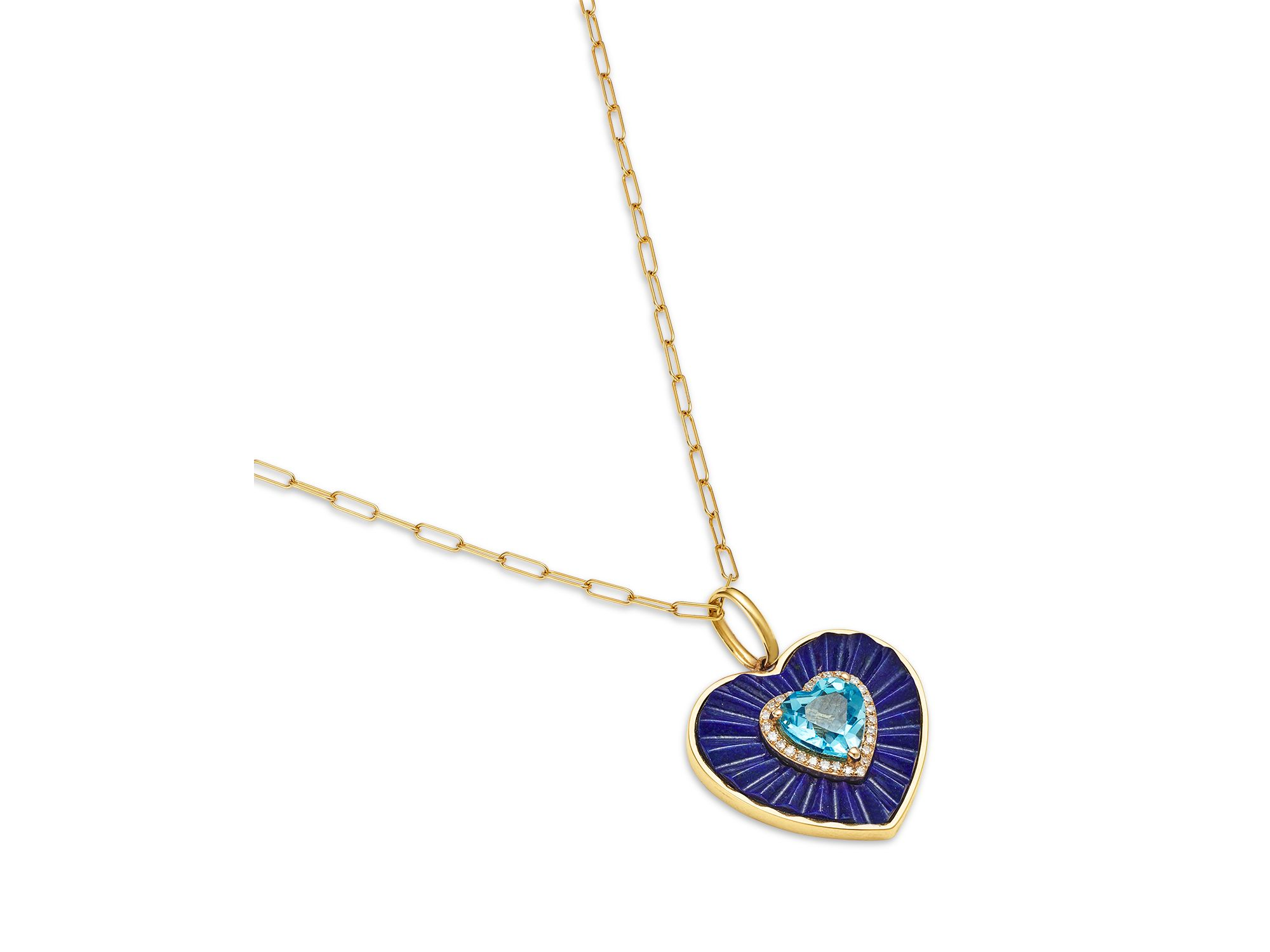 Blue Topaz, Lapis Lazuli & Diamond Heart Pendant Necklace in 14K Yellow Gold, 18" — Image 3