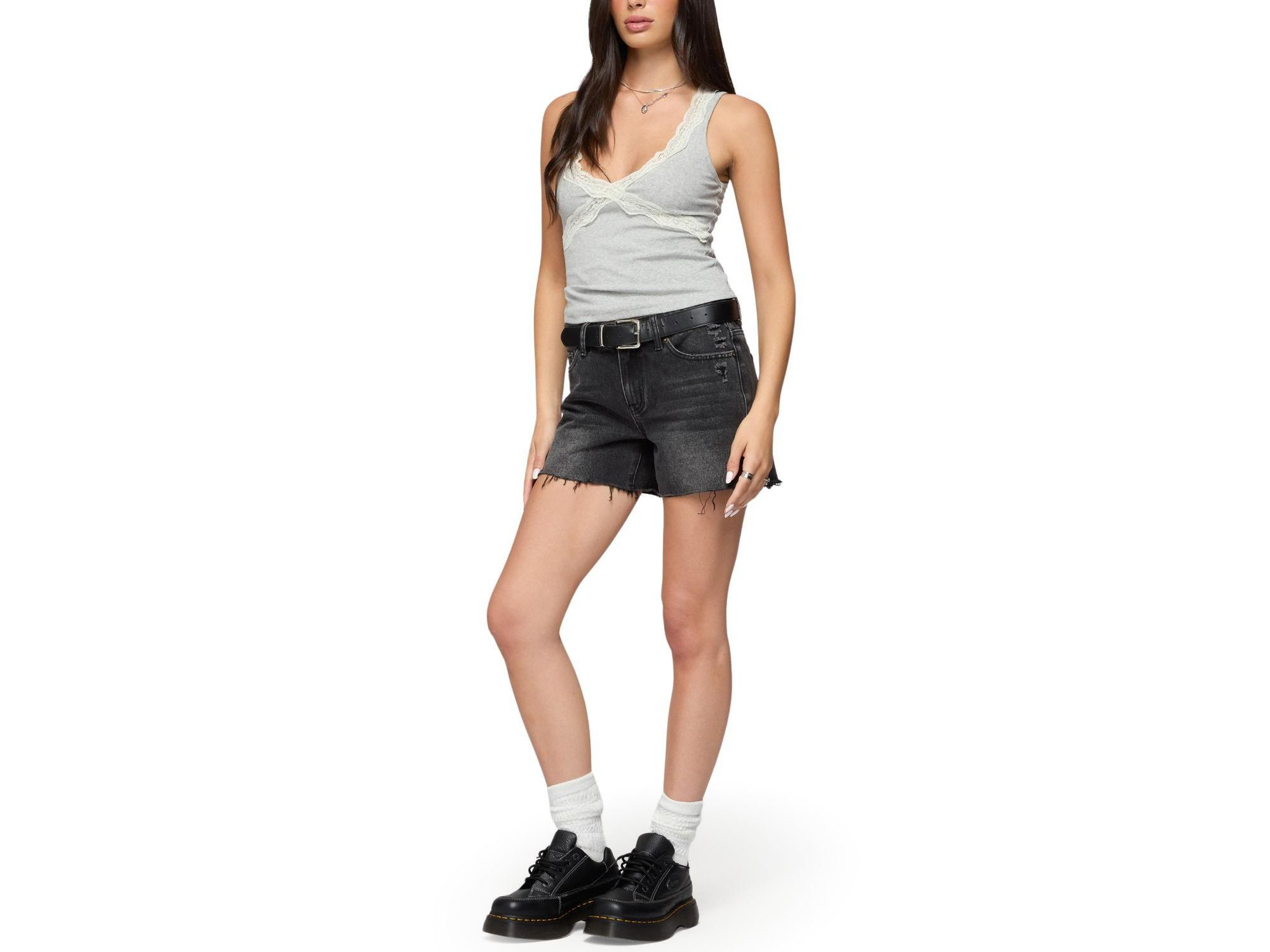 Oriana Contrast Lacey V Neck Top — Image 3