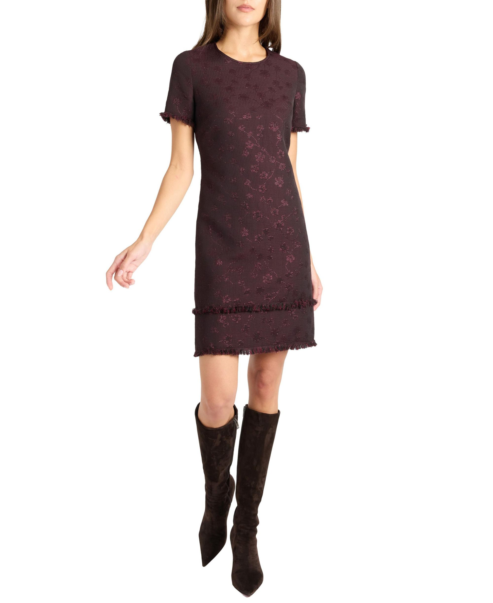 Melania Tonal Jacquard Short Sleeve Shift Dress — Image 3