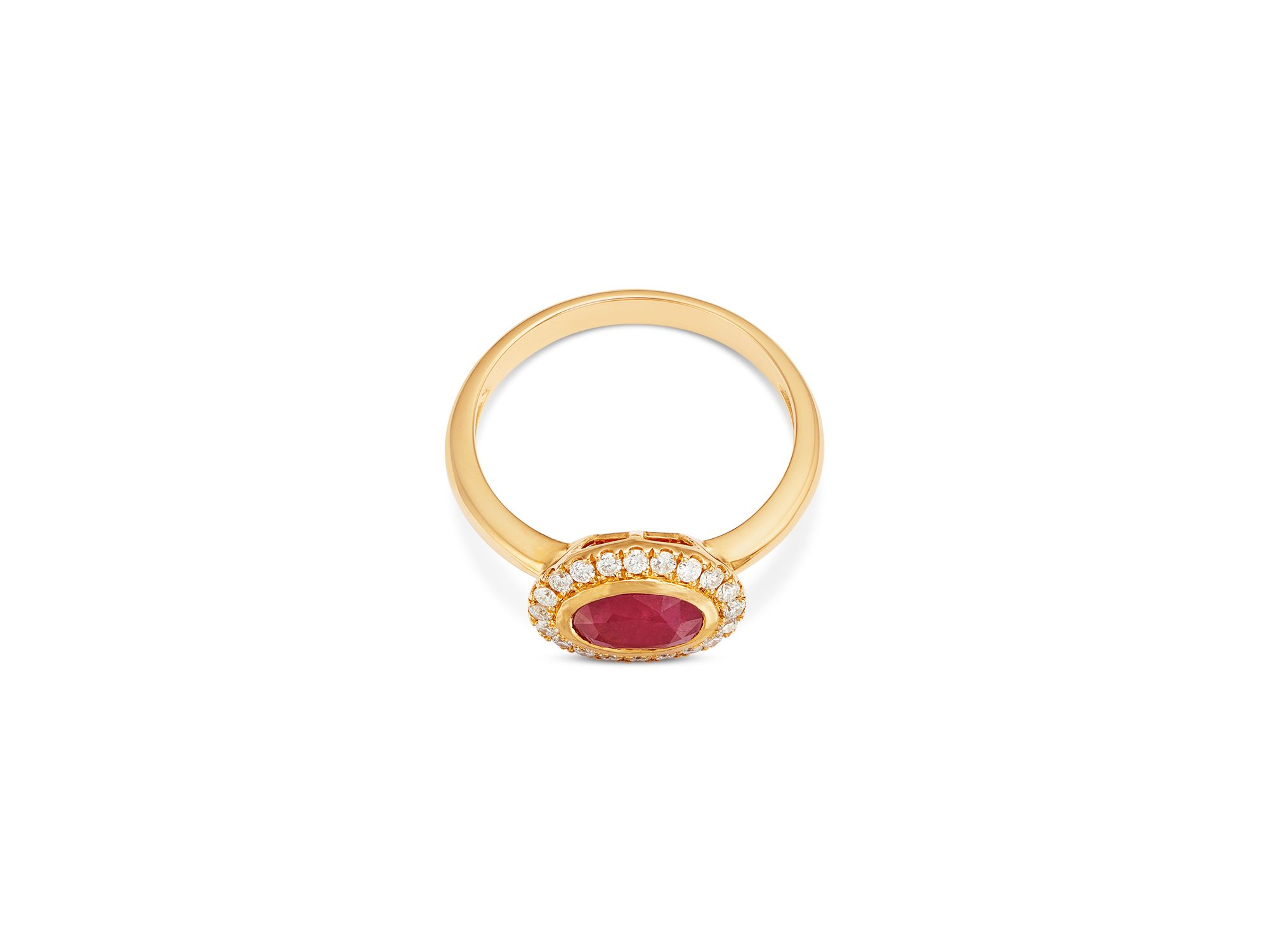 Ruby & Diamond Halo Ring in 14K Yellow Gold — Image 3