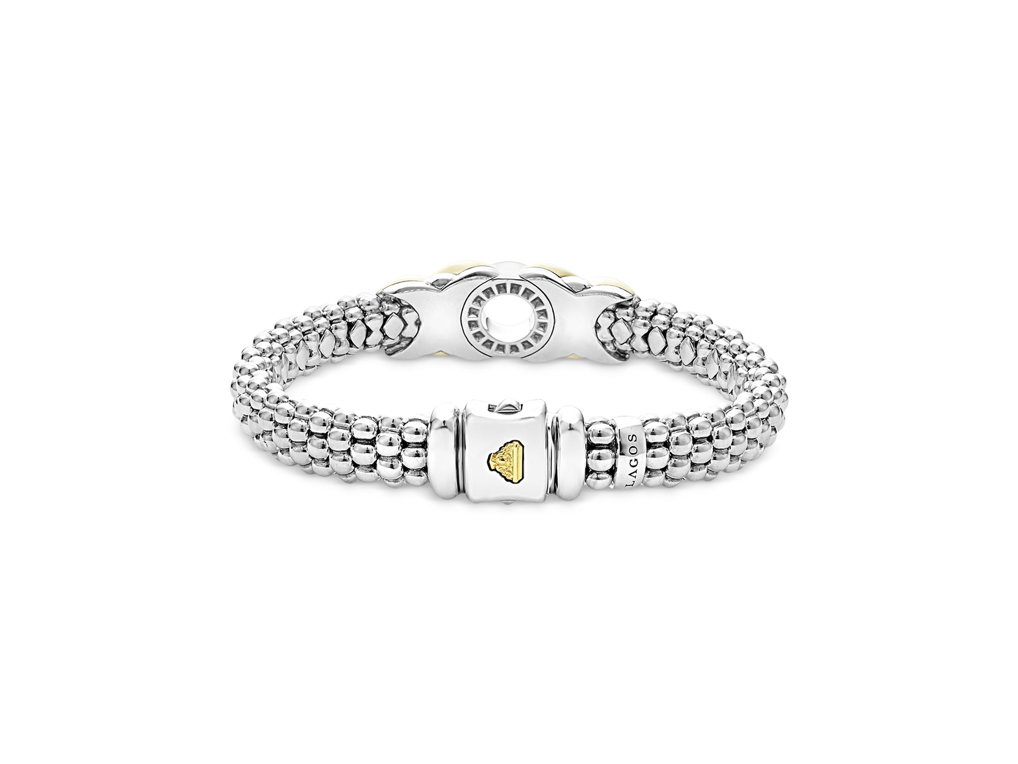 18K Yellow Gold & Sterling Silver Embrace Diamond XO Caviar Bead Link Bracelet — Image 5