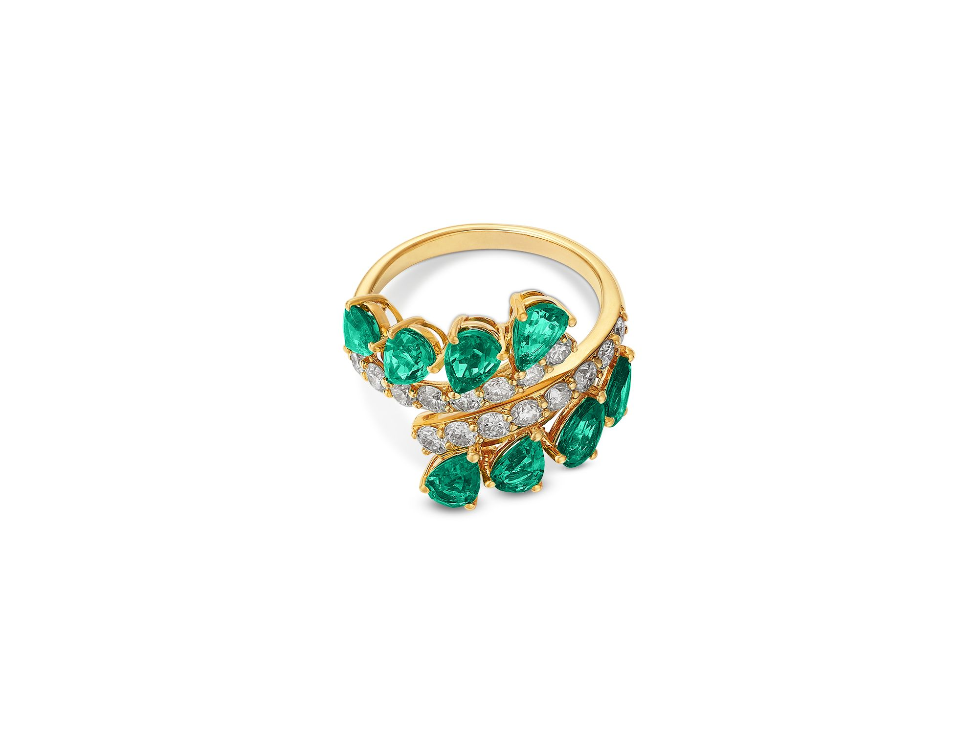 Emerald & Diamond Bypass Ring in 18K Yellow Gold — Image 3