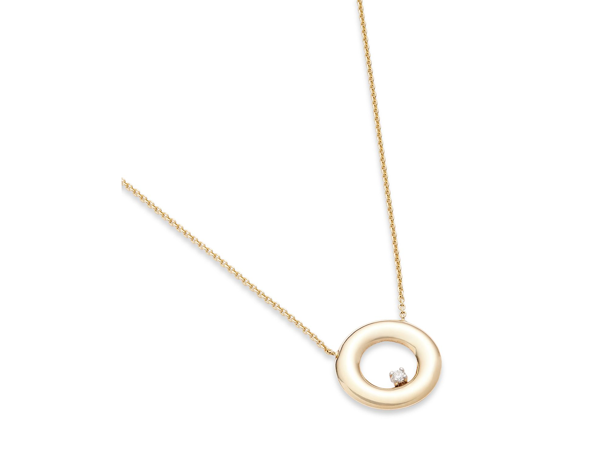 14K Yellow Gold Diamond Circle Pendant Necklace, 16" — Image 4