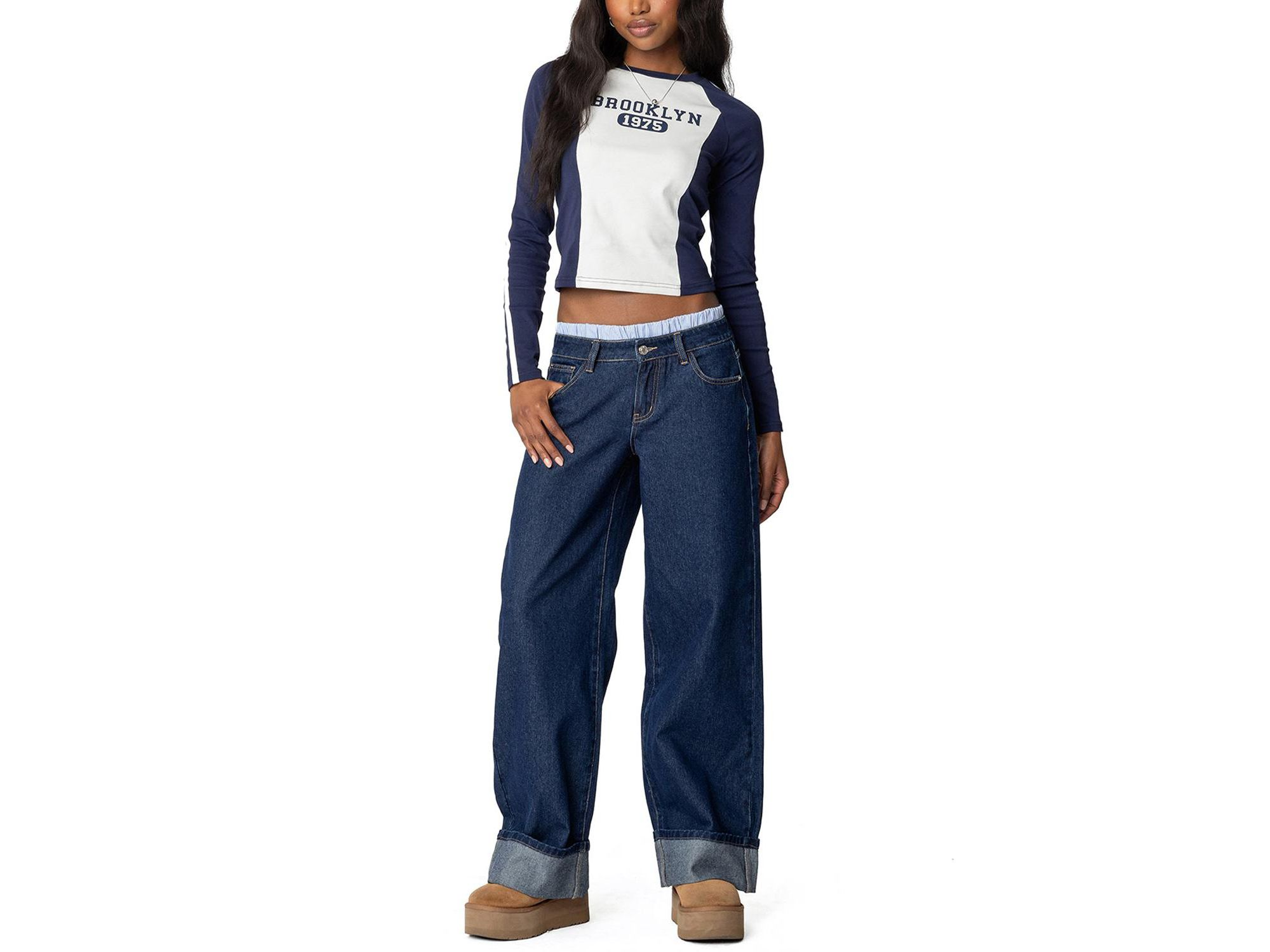 Striped Boxer Detail Low Rise Dark Wash Jeans — Image 3