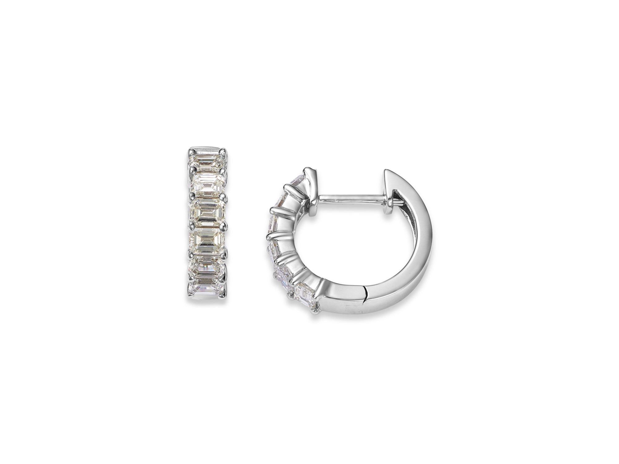 Diamond Emerald Cut Diamond Huggie Earrings in 18K White Gold, 1.0 tcw — Image 4