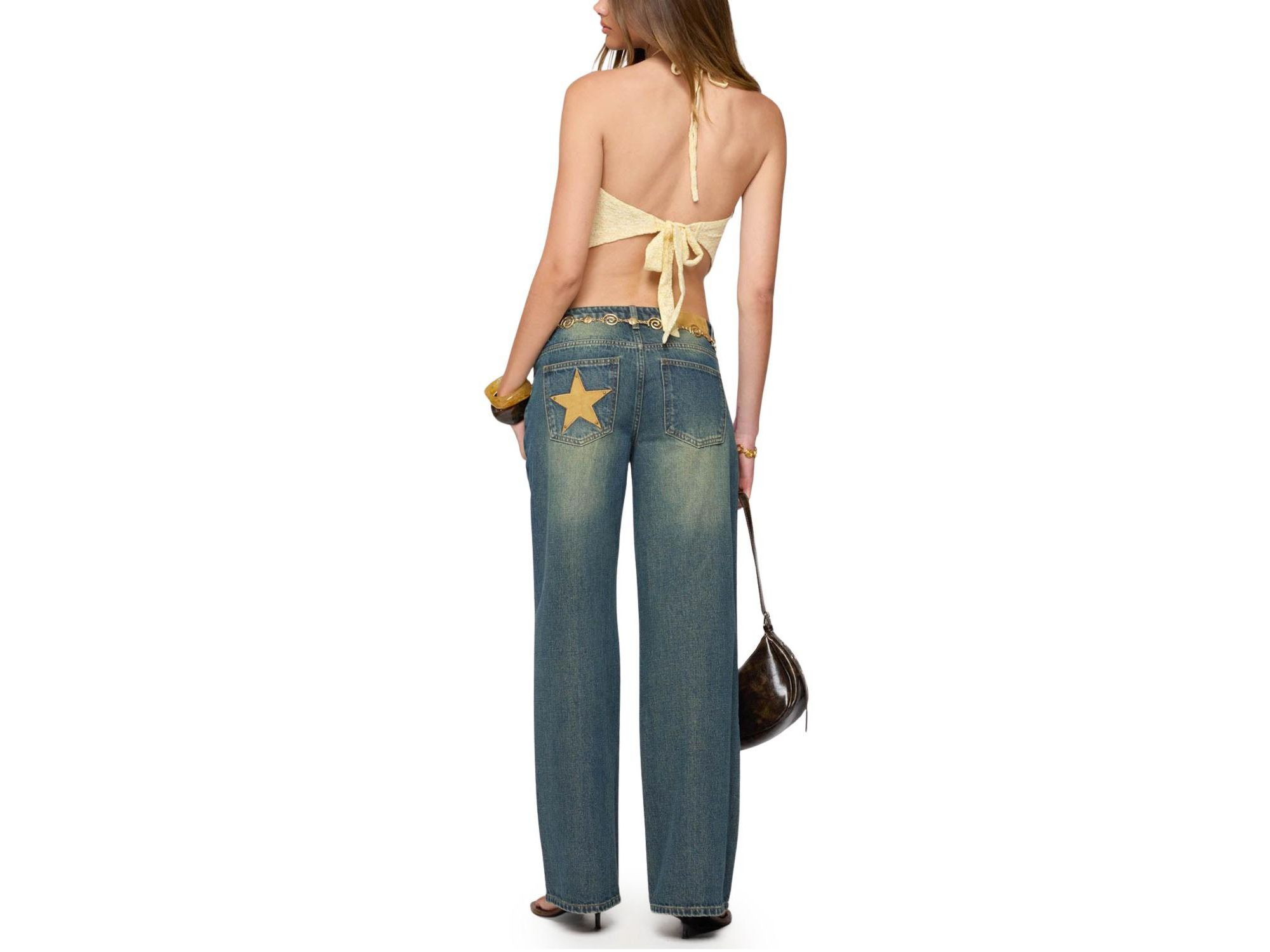 Faux Suede Star Low Rise Blue Wash Jeans — Image 3