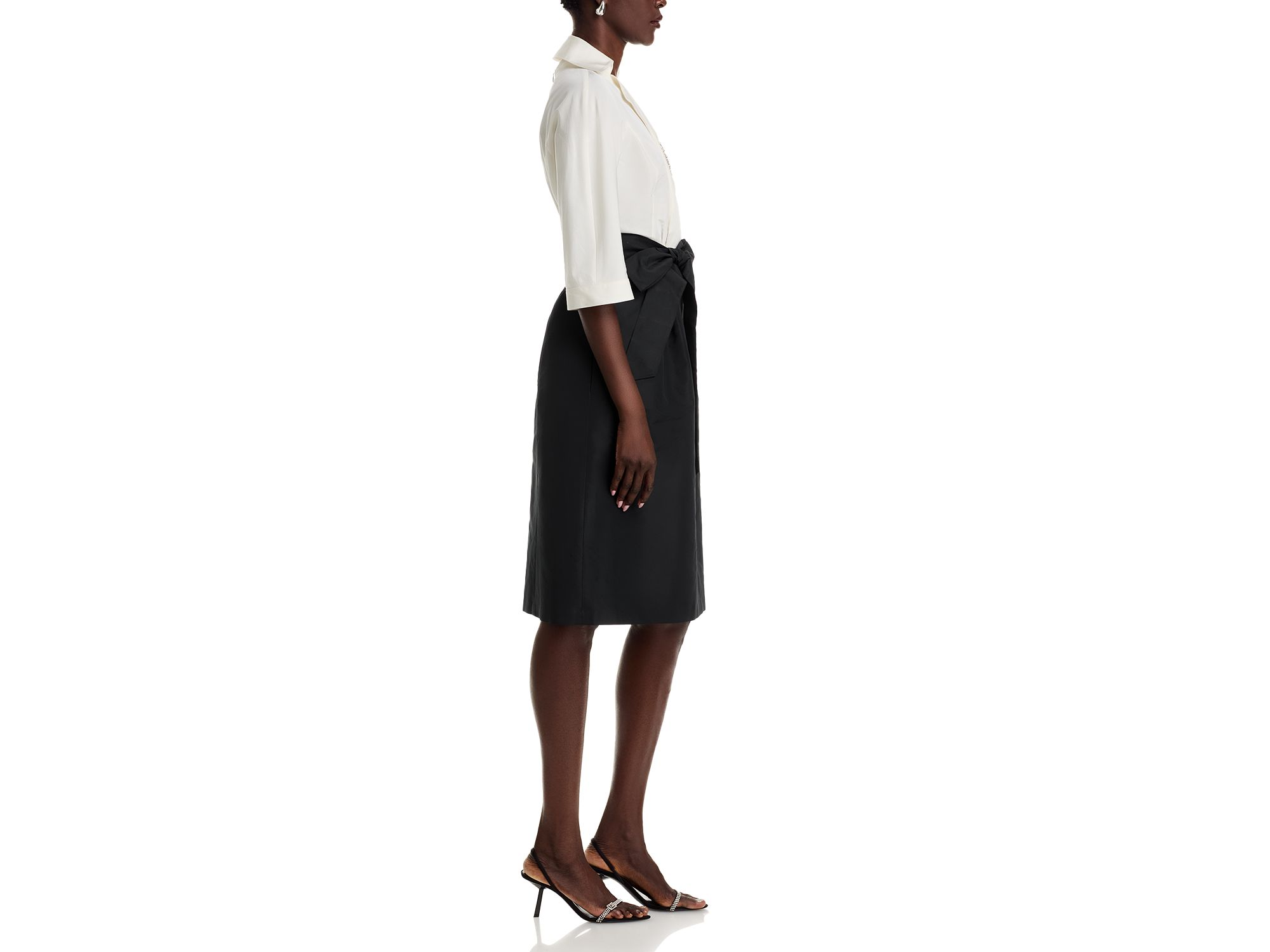 Taffeta Elbow Sleeve Belted A Line Dress — Image 4