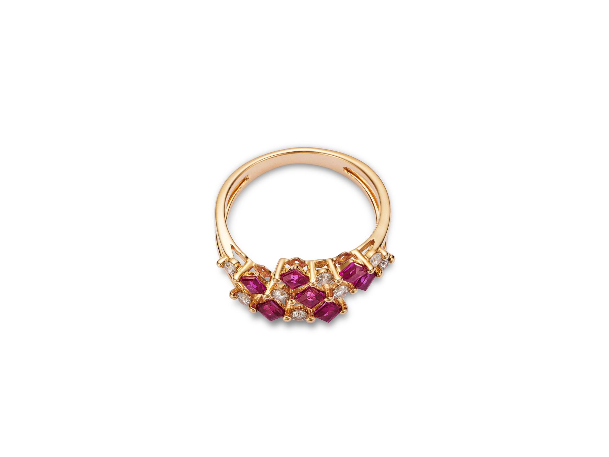 Ruby & Diamond Square & Round Openwork Ring in 14K Yellow Gold — Image 3