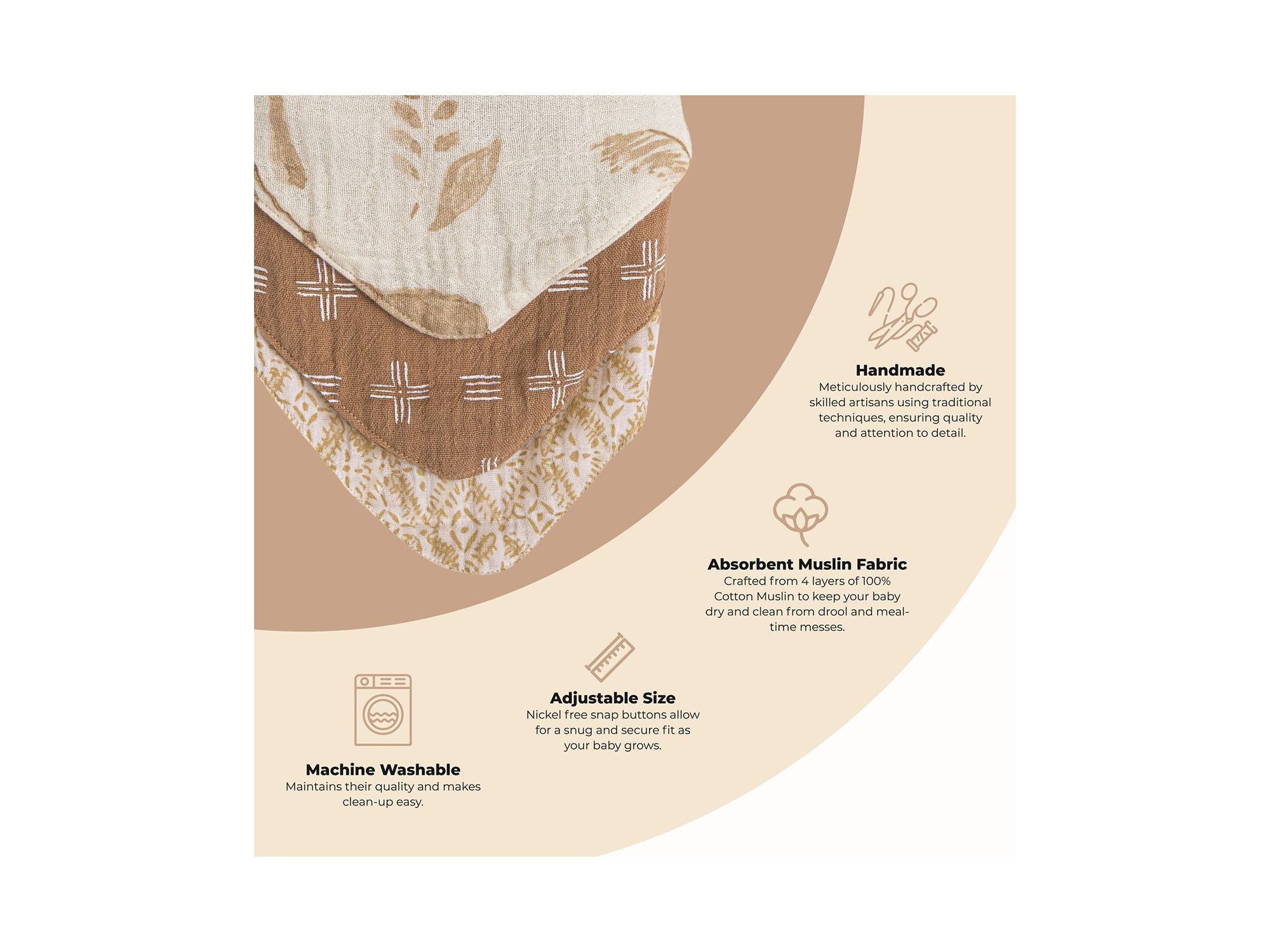 Kendi Safari Muslin Bib Set, 3 Pack - Ages 0-36 Months — Image 4