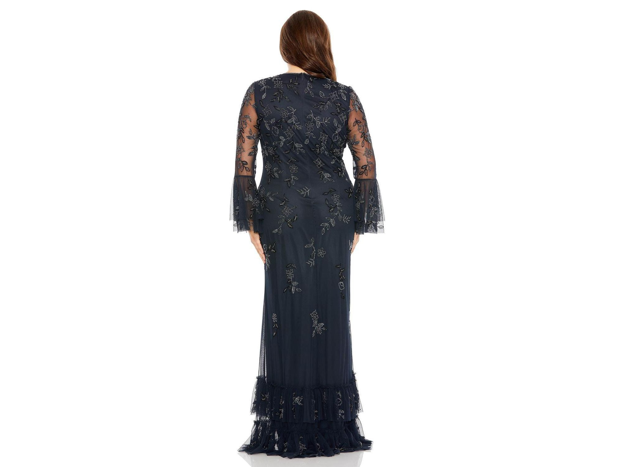Plus V Neck Embellished Flutter Tiered Long Sleeve  Gown — Image 3