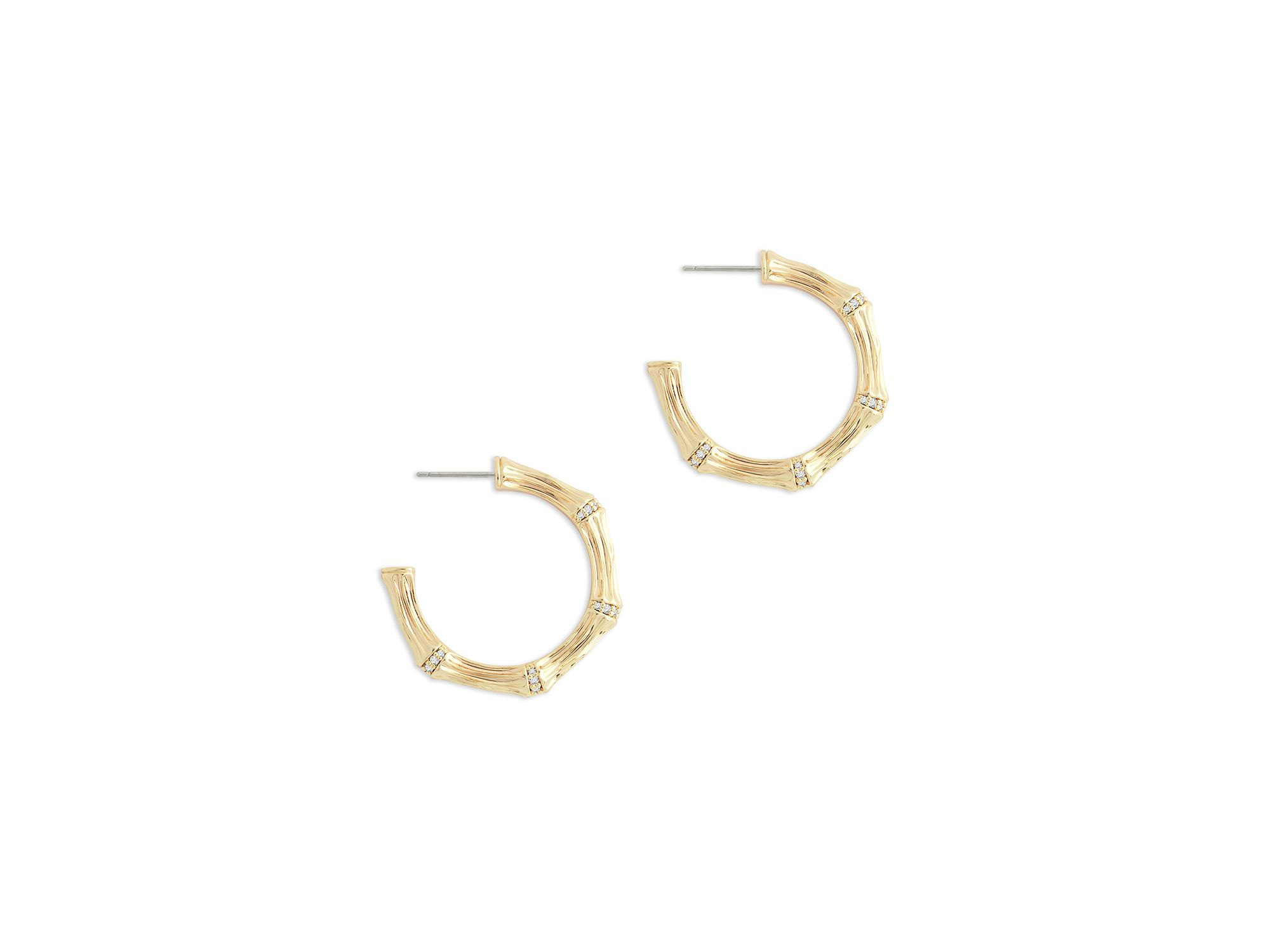 Pavé Bamboo Medium Hoop Earrings in 18K Gold Plated — Image 3