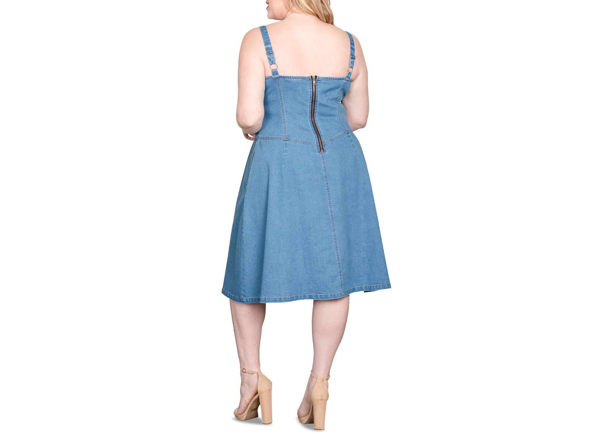 Wide Straps Button Front Denim Dress — Image 4