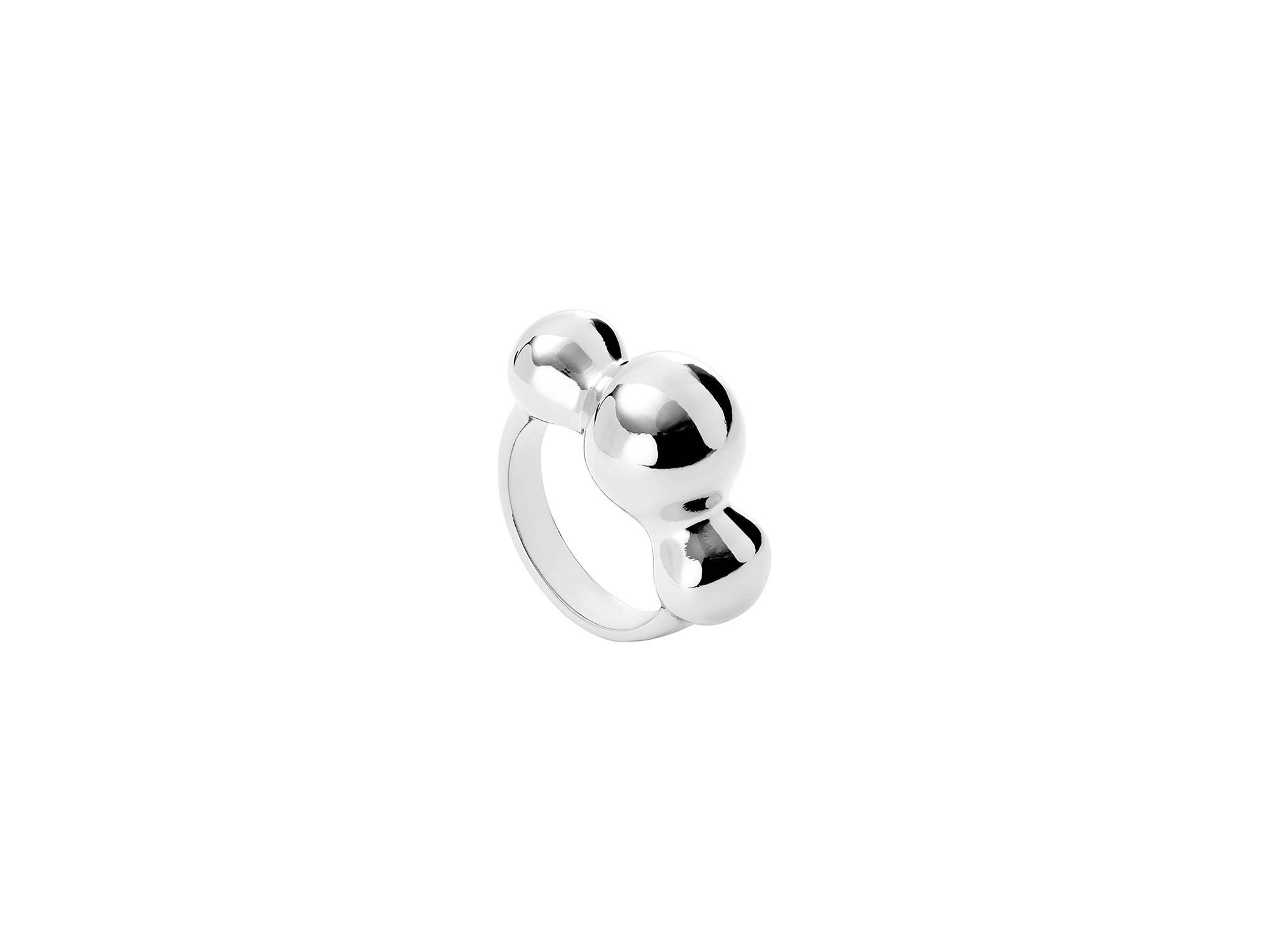 Sterling Plated Metal Alloy Ring with Central Three Balls — Image 3