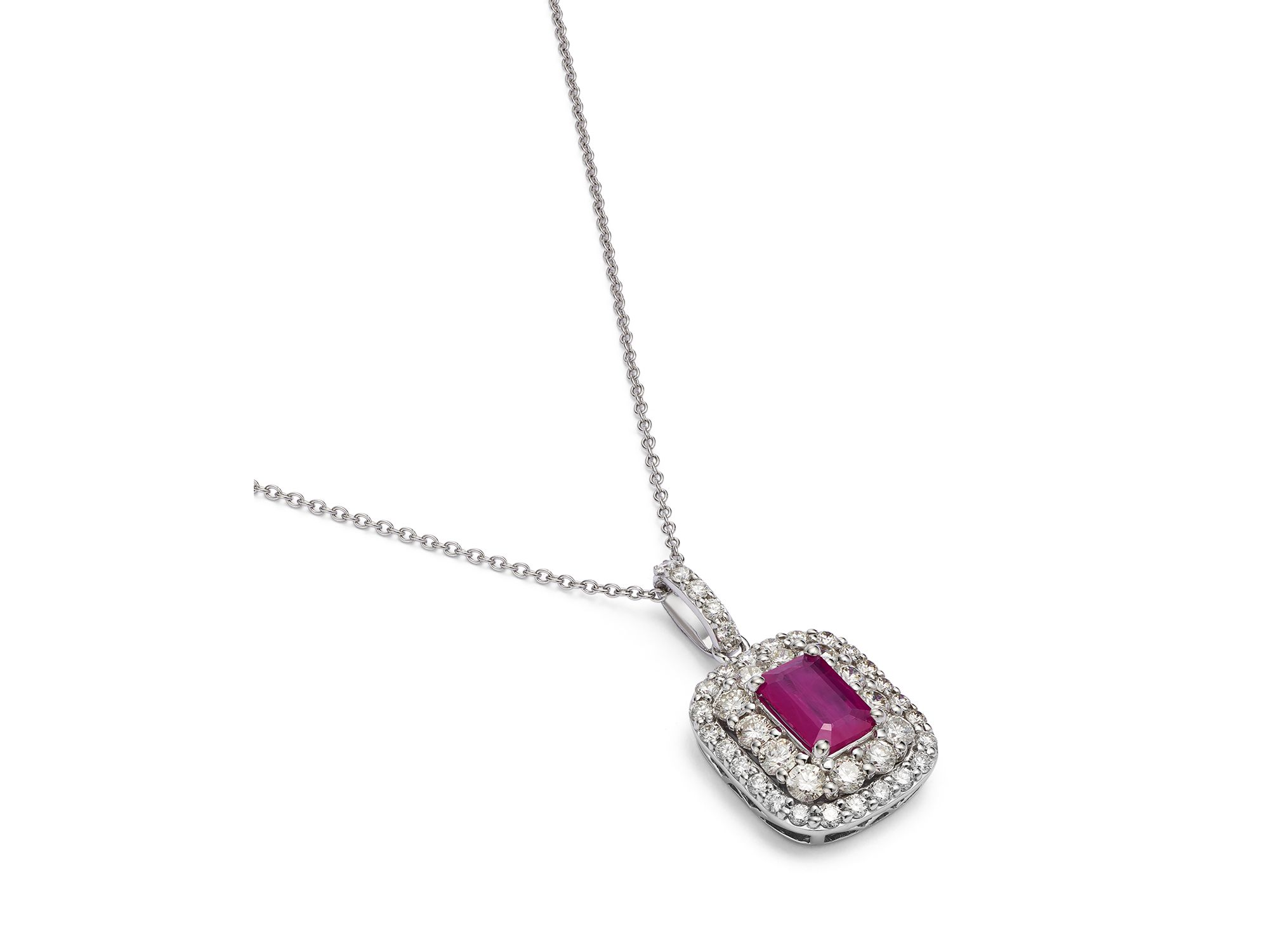 Ruby & Diamond Pendant Necklace in 14K White Gold, 18" — Image 3