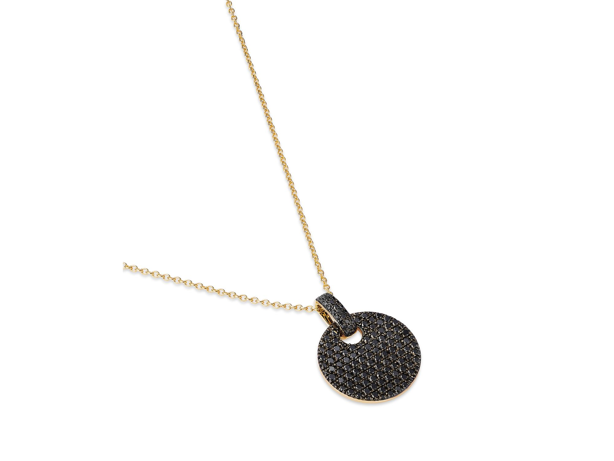 Black Diamond Pavé Disc Pendant Necklace in 14K Yellow Gold, 0.85 tcw — Image 3