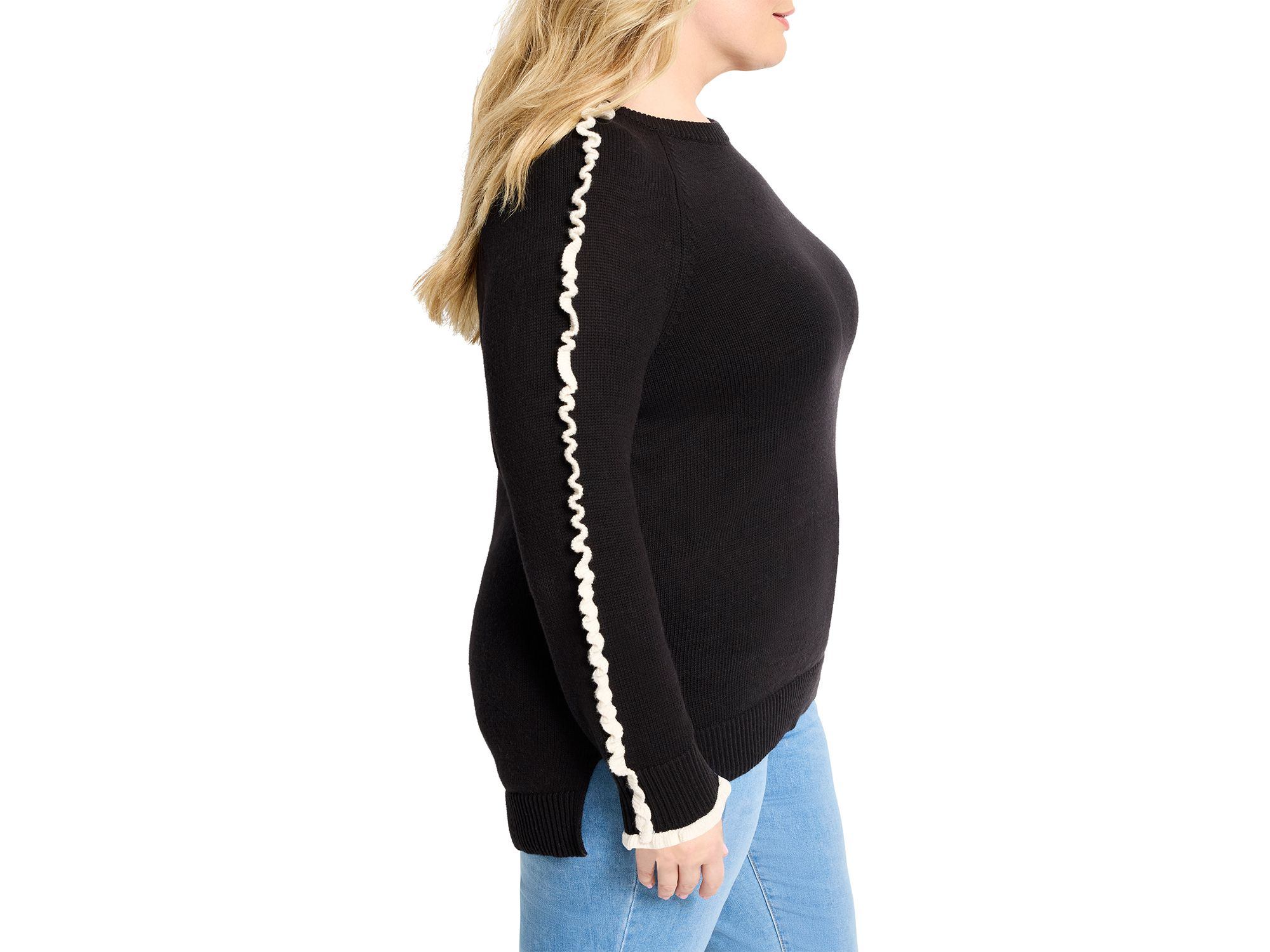 Ruffled Down Round Neck Sweater — Image 3