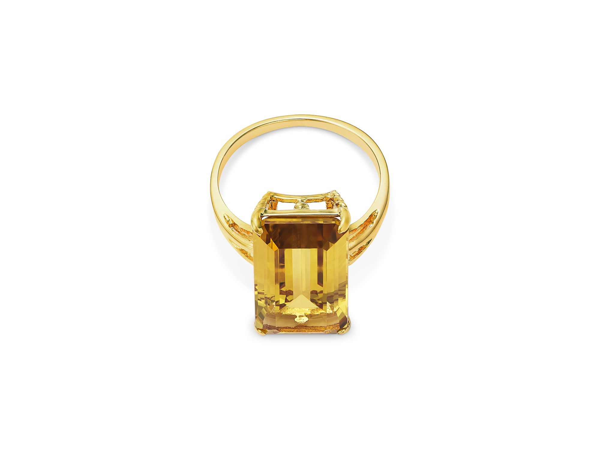 Honey Quartz Emerald Cut Solitaire Ring in 14K Yellow Gold — Image 3