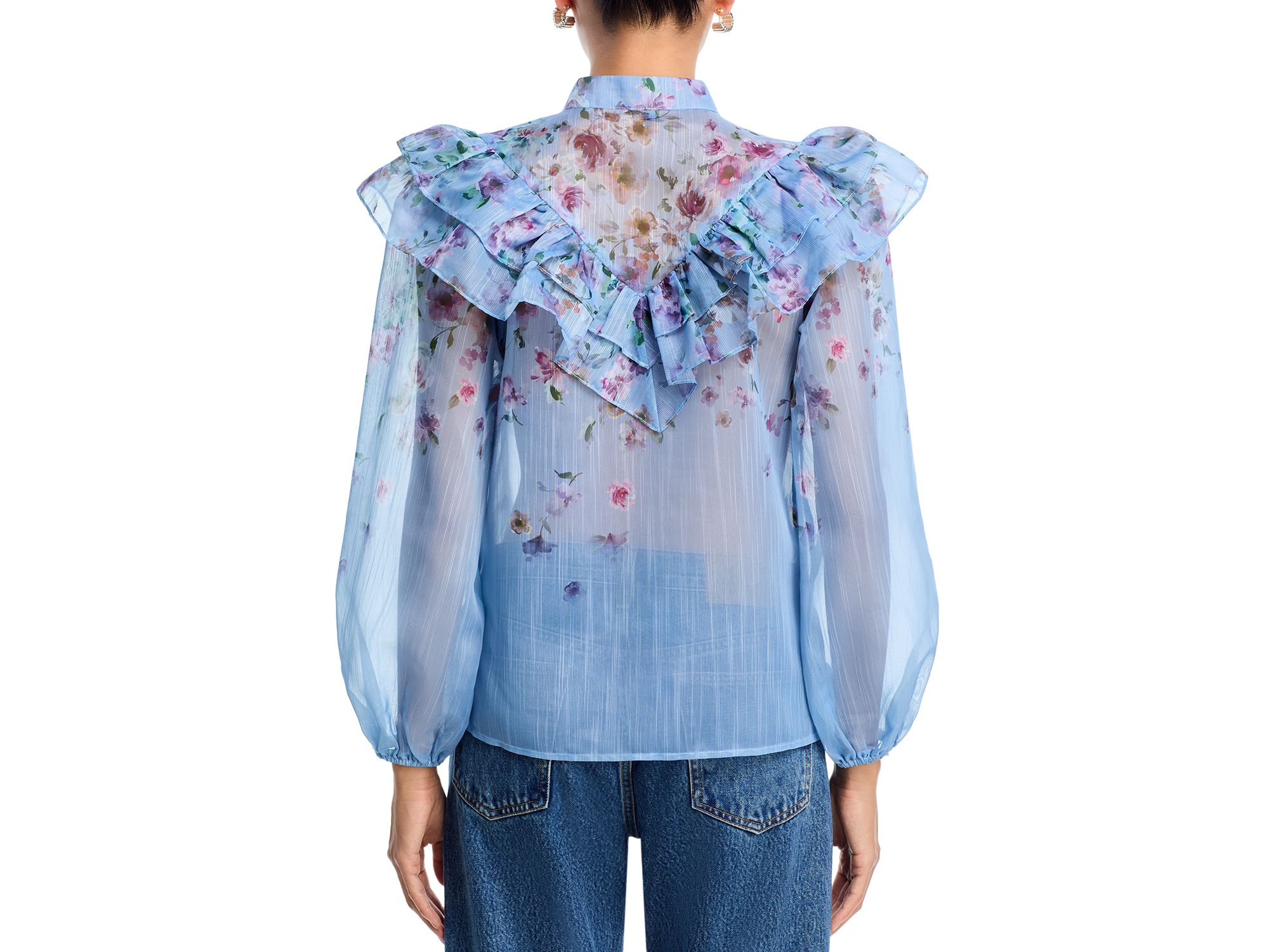 Placed Floral Ruffled Long Sleeve Blouse - Exclusive — Image 3