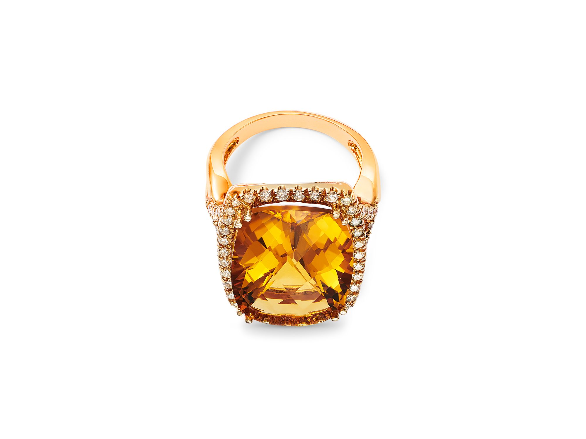Citrine & Diamond Halo Ring in 14K Yellow Gold — Image 3