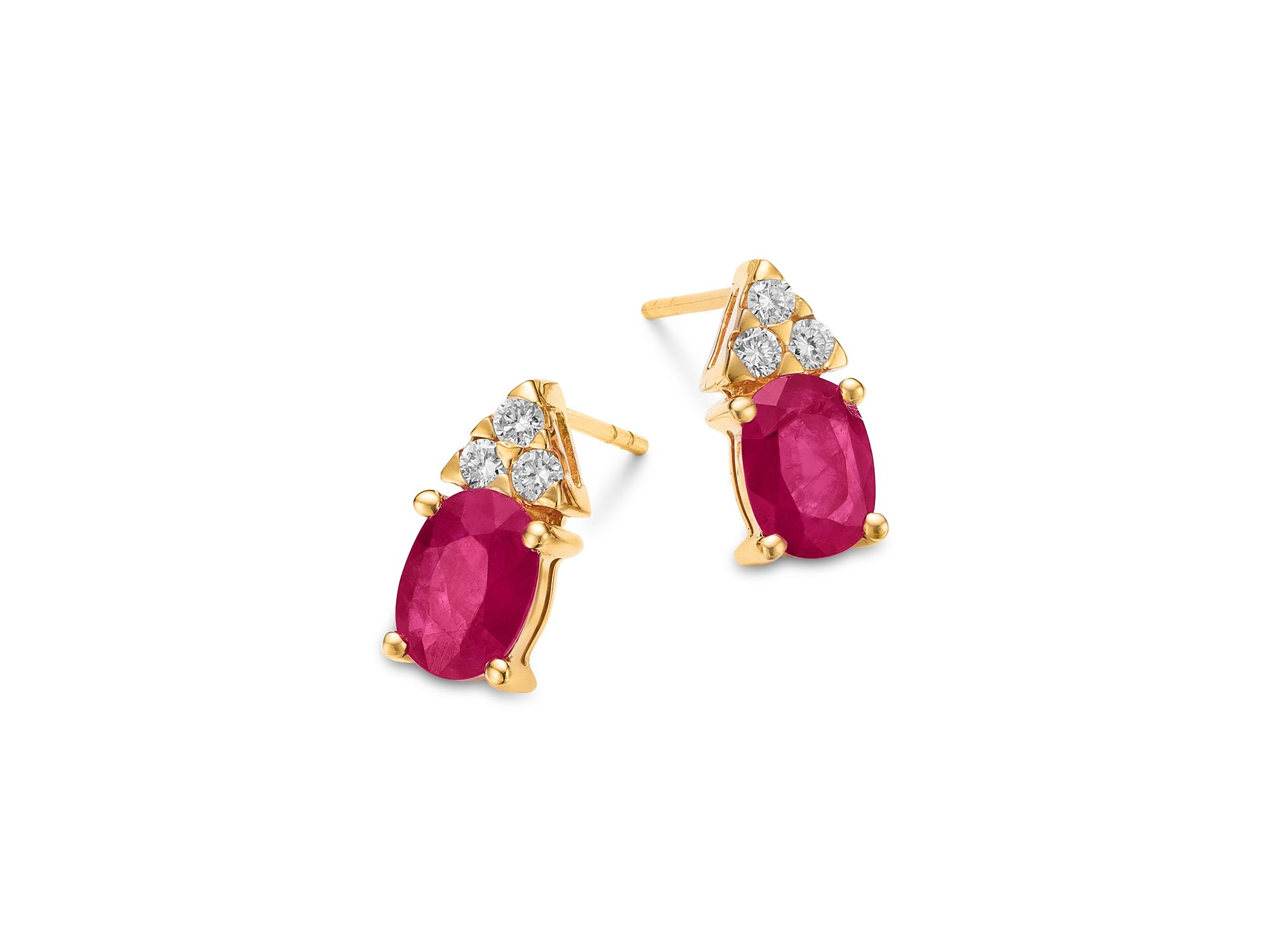 Ruby & Diamond Stud Earrings in 14K Yellow Gold — Image 3