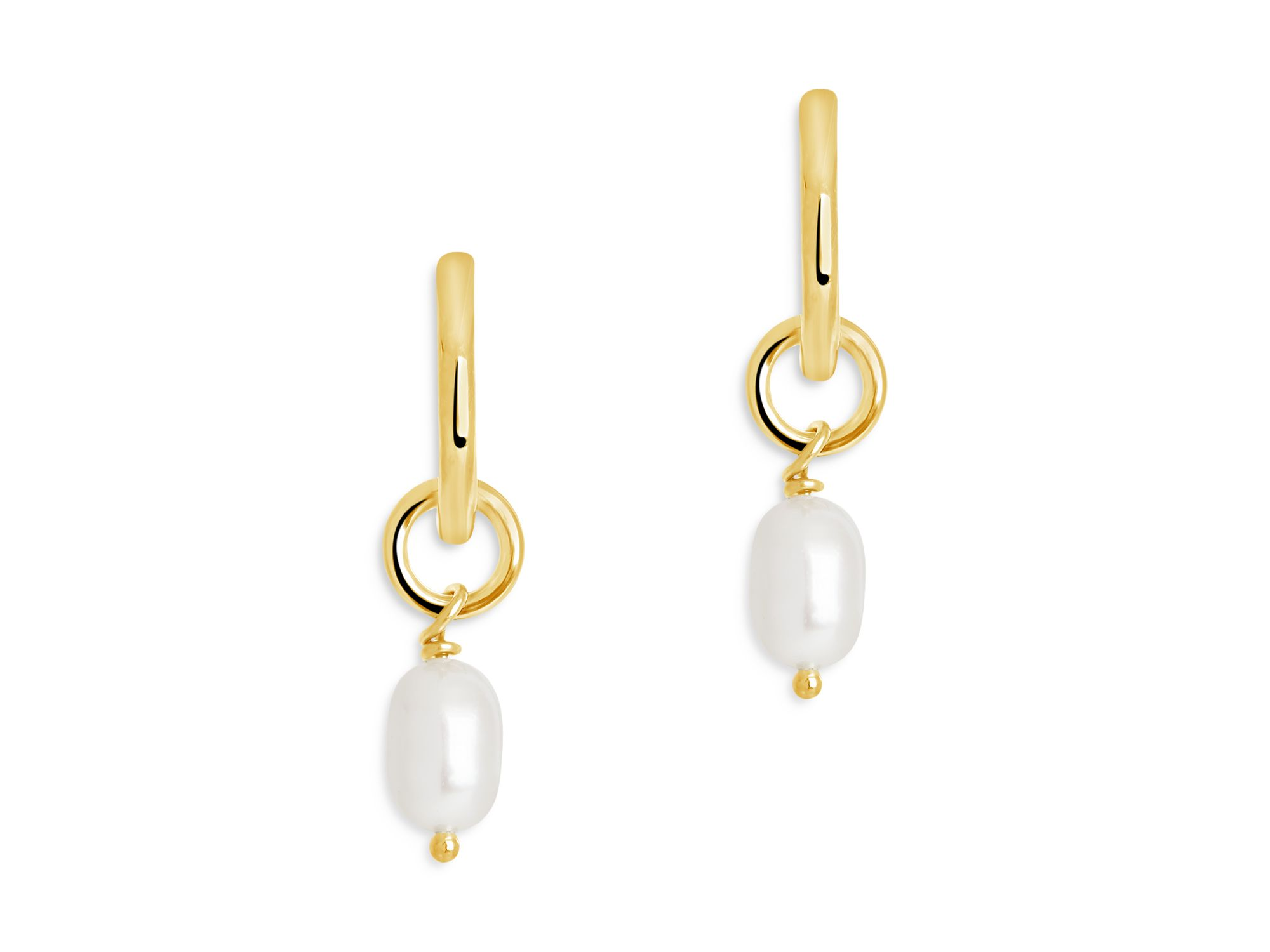 Sterling Silver Cultured Freshwater Pearl Hoop Earrings — Image 3