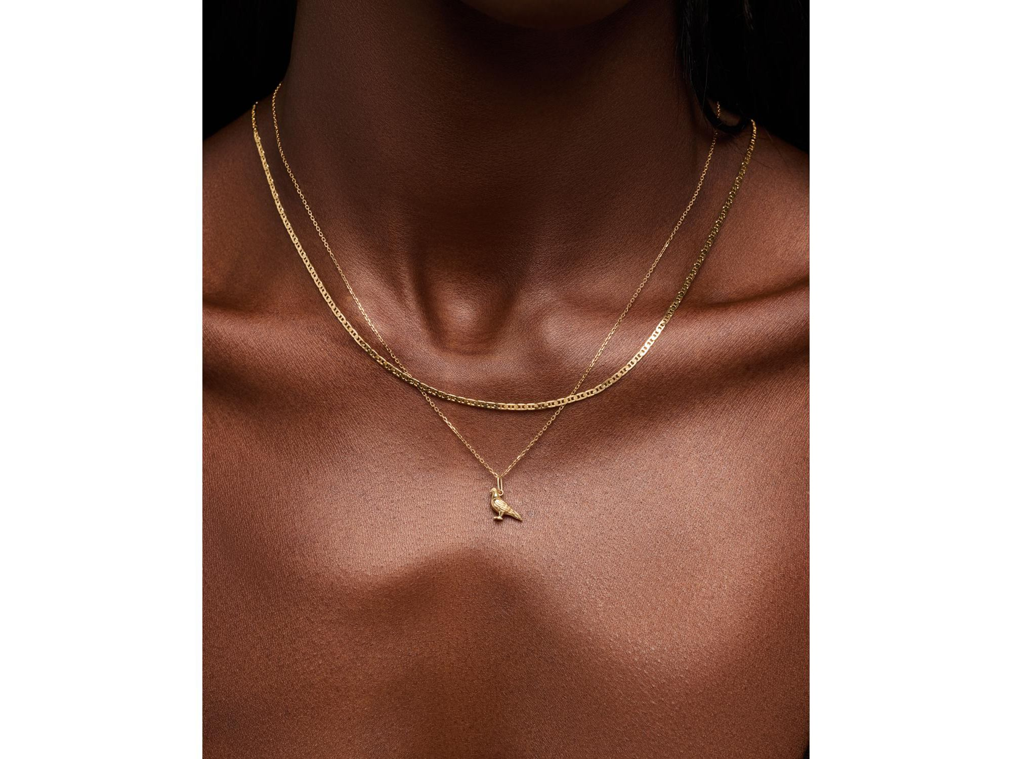 Solid Gold Pigeon Charm Necklace — Image 3
