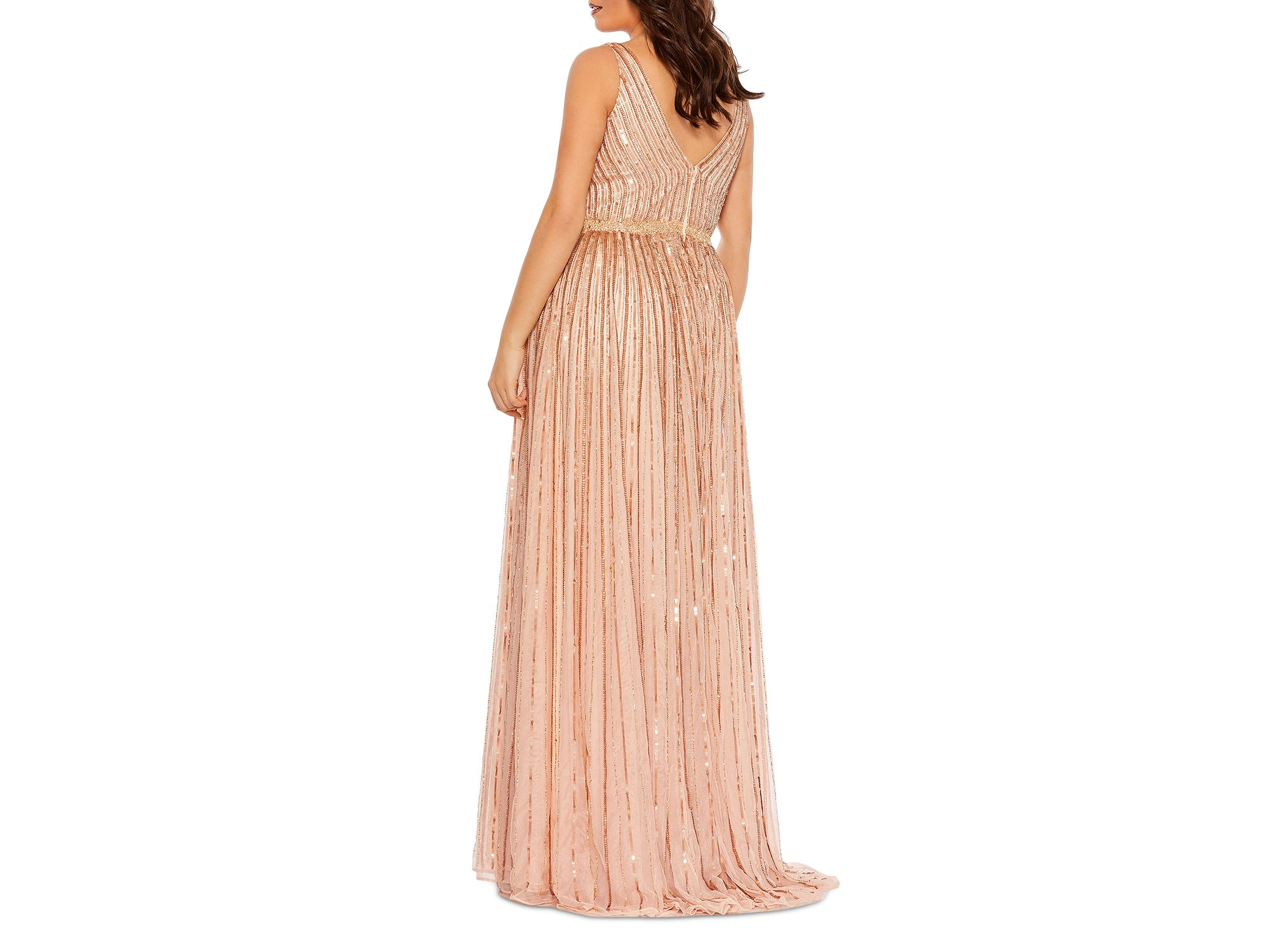 Plus Sequined Striped Sleeveless V Neck A Line  Gown — Image 3