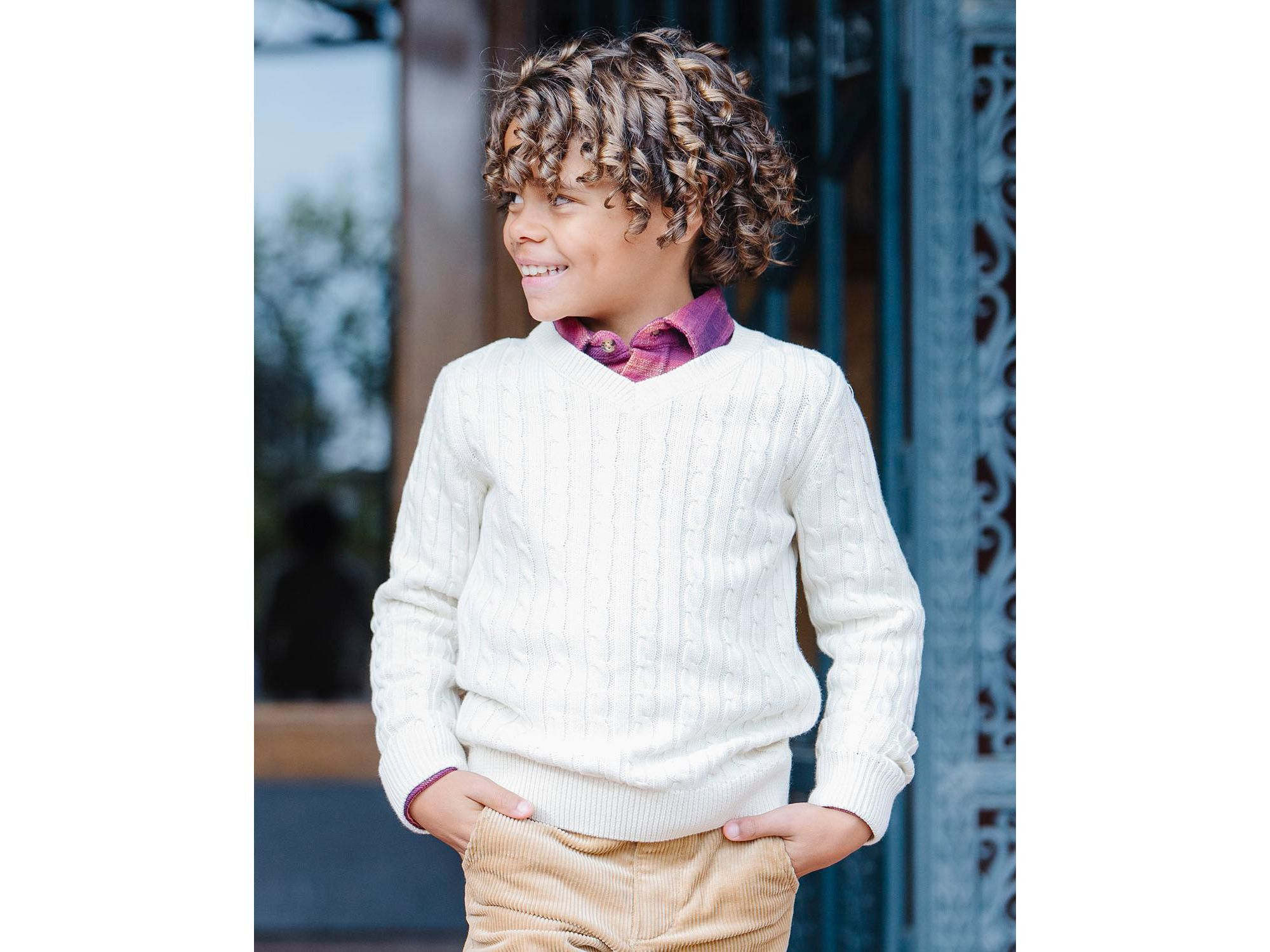 Boys' Organic Long Sleeve V-Neck Cable Sweater - Little Kid, Big Kid — Image 3