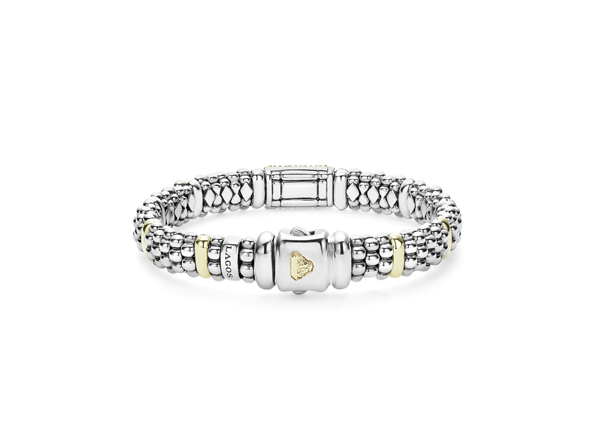 18K Yellow Gold & Sterling Silver Signature Caviar Pink Sapphire Pavé Link Bracelet — Image 5