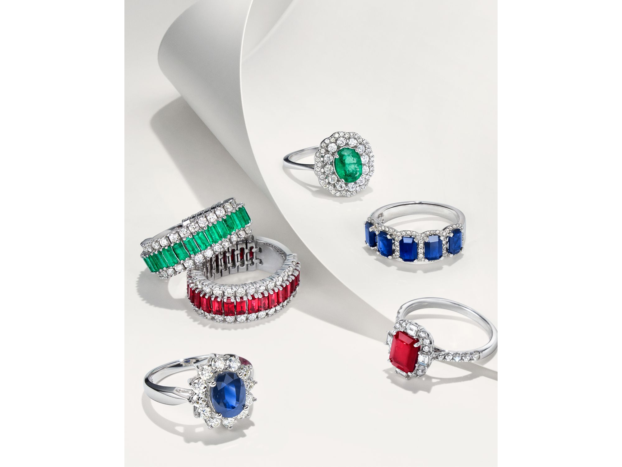 Emerald and Diamond Statement Ring in 14K White Gold — Image 3