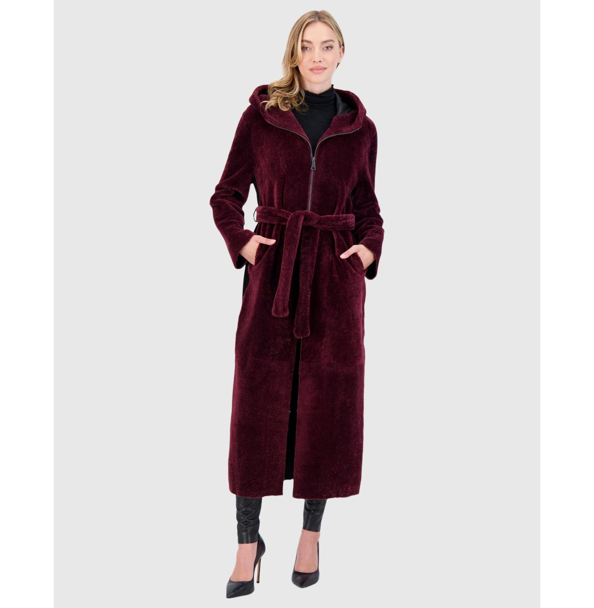 Shearling Zip Parka Coat with Belt — Image 3