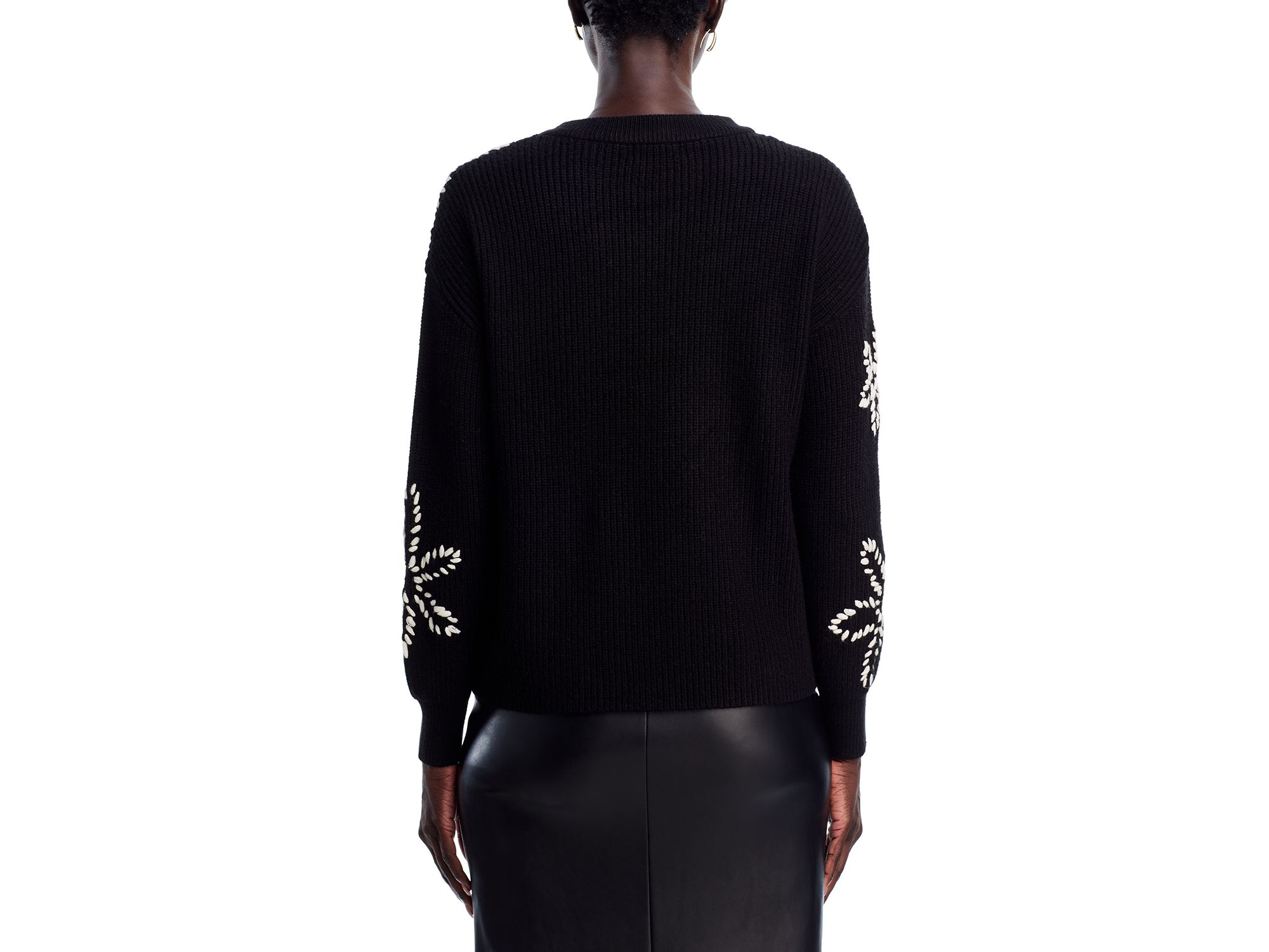 Long Sleeve Crewneck Sweater with Floral Embroidery — Image 3