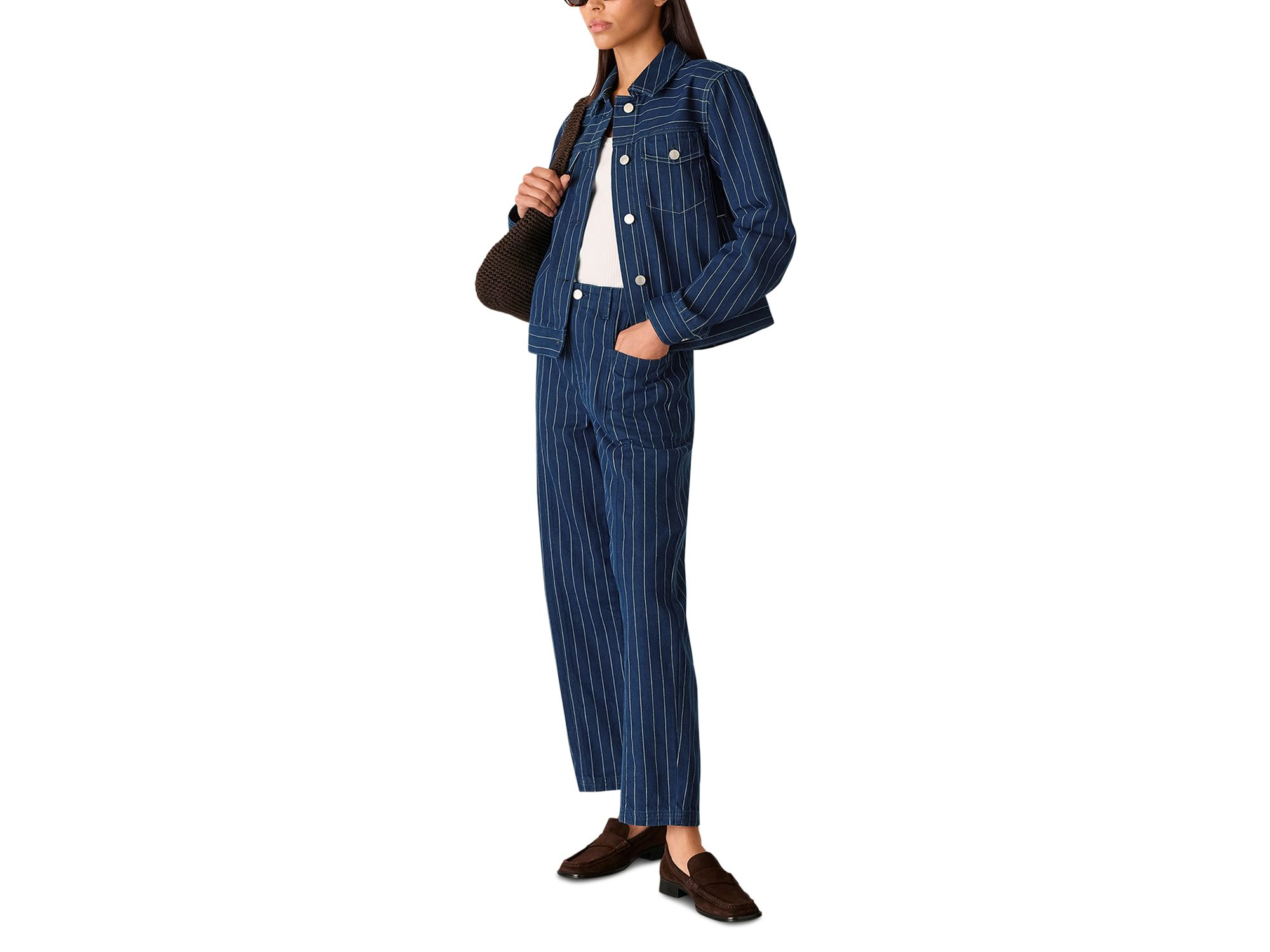 Pinstripe Barrel Leg High Rise Jeans in Navy/multi — Image 4