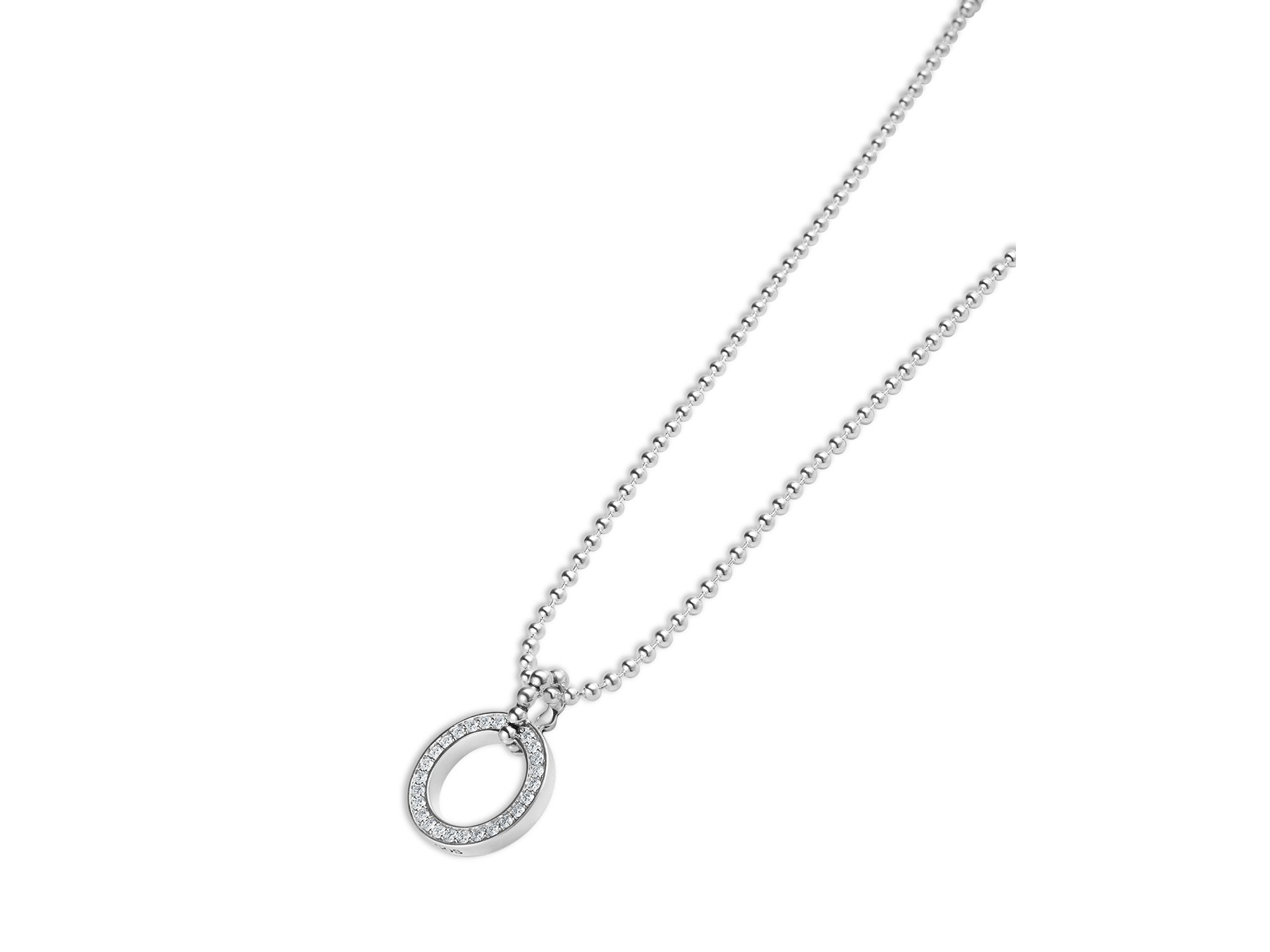 Sterling Caviar Spark Diamond Circle Bead Chain Pendant Necklace, 16-18" — Image 3
