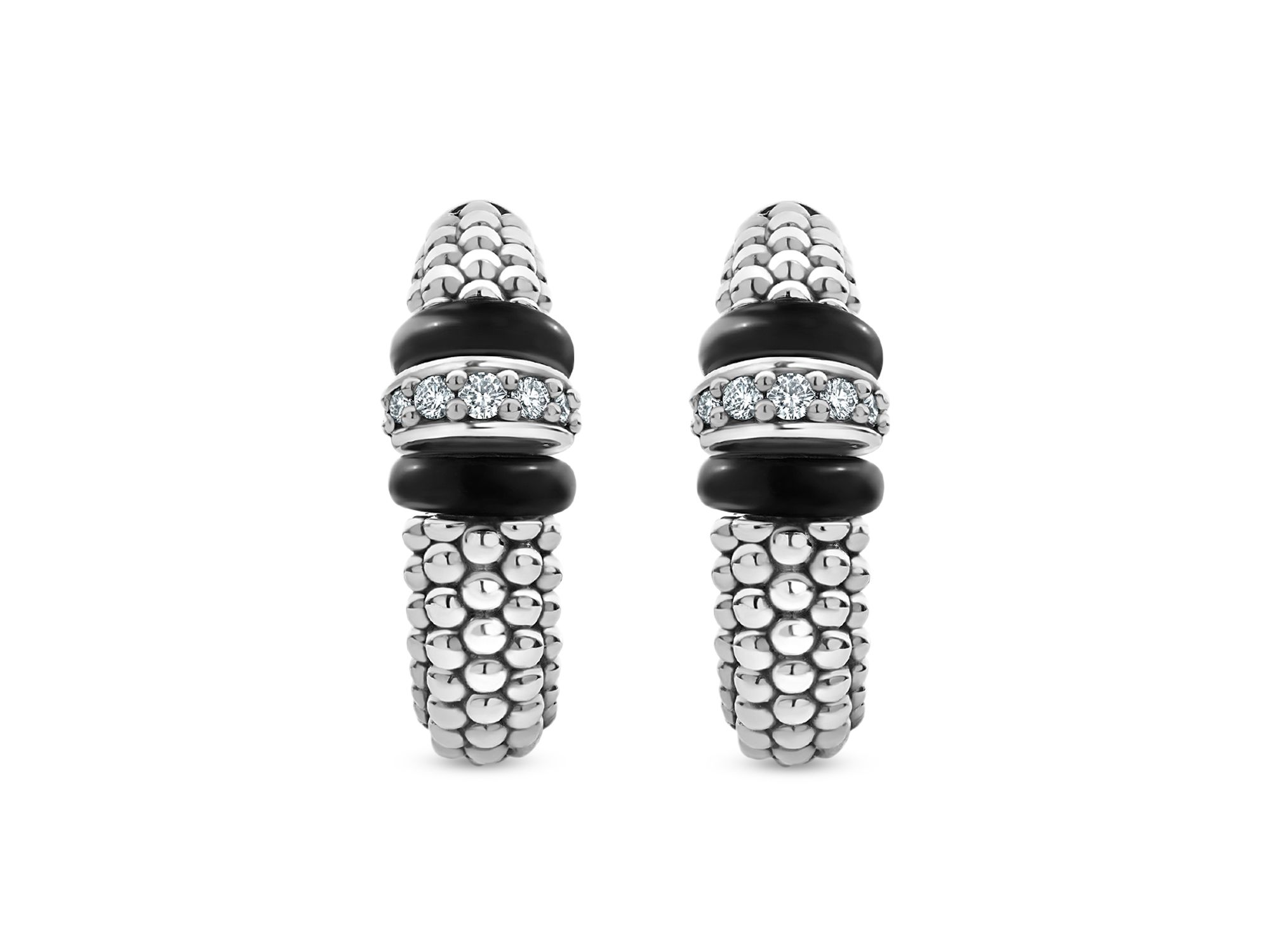 Sterling Black Caviar Diamond & Black Ceramic Hoop Earrings — Image 3