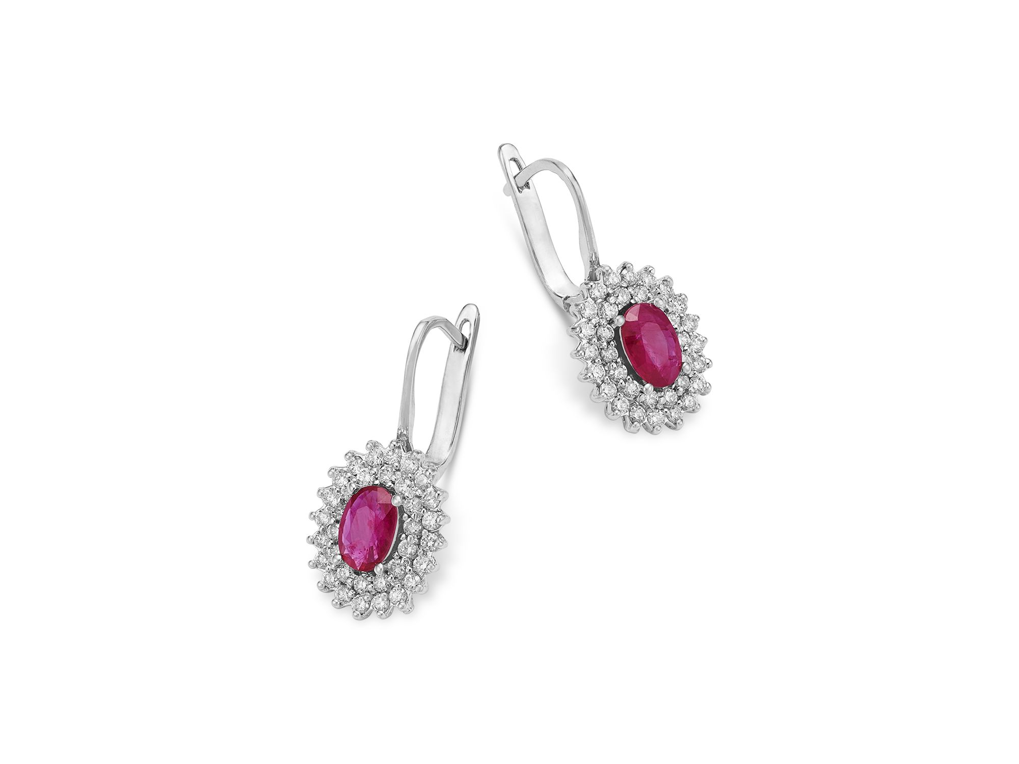 Ruby & Diamond Halo Drop Earrings in 14K White Gold — Image 3