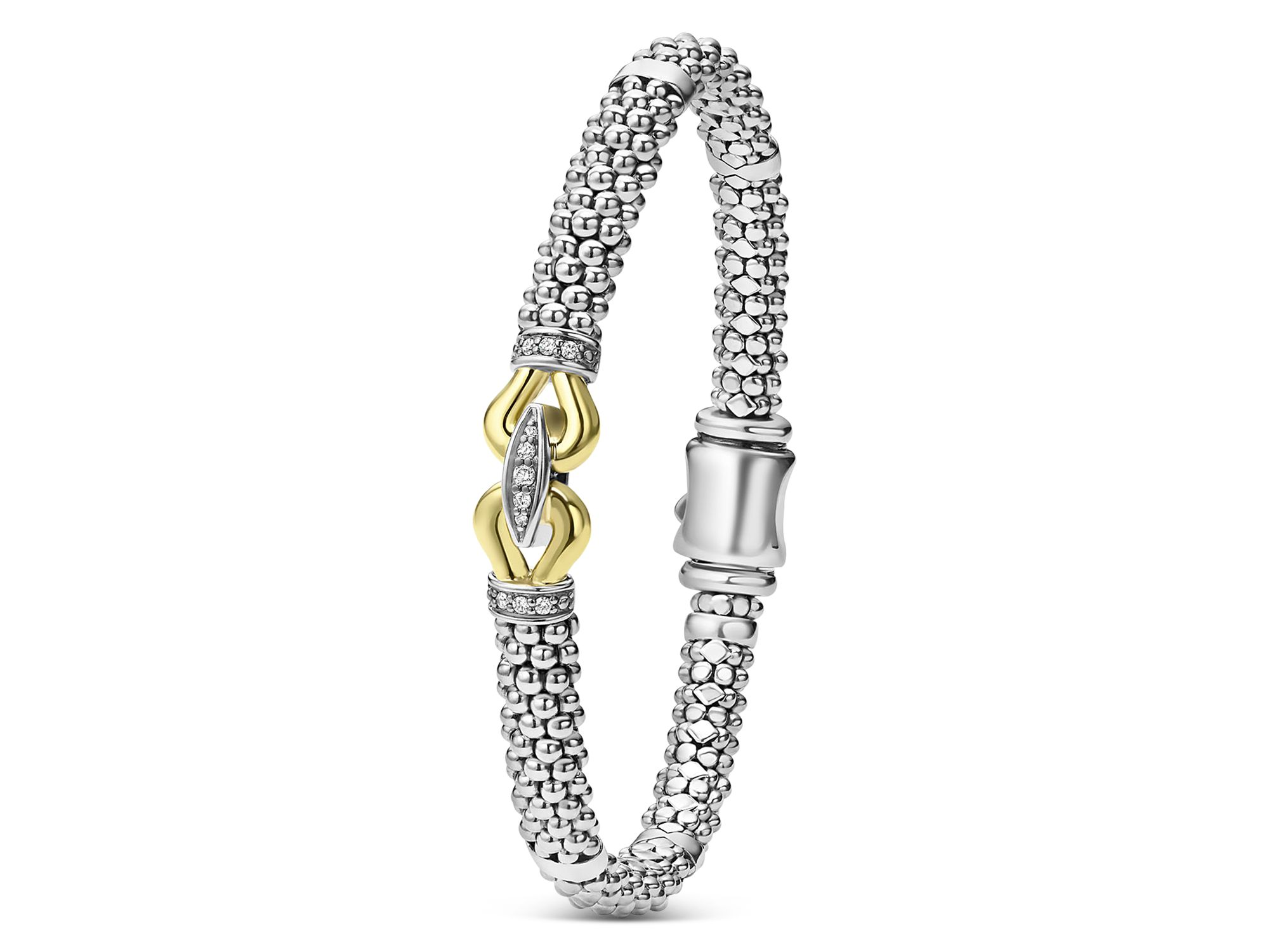 18K Yellow Gold & Sterling Silver Signature Caviar Diamond Buckle Link Bracelet — Image 3
