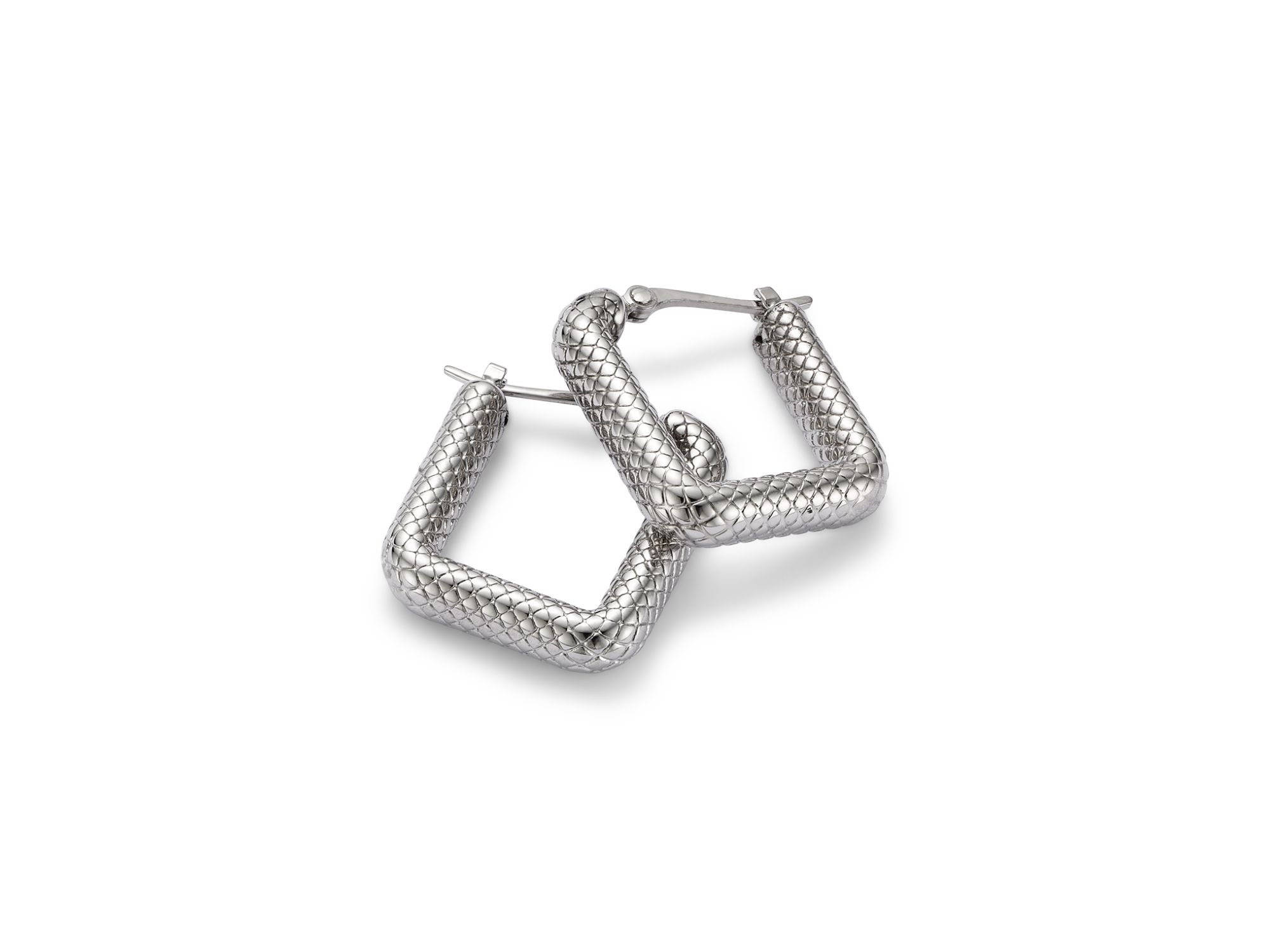 Textured Square Hoop Earrings in Sterling — Image 3