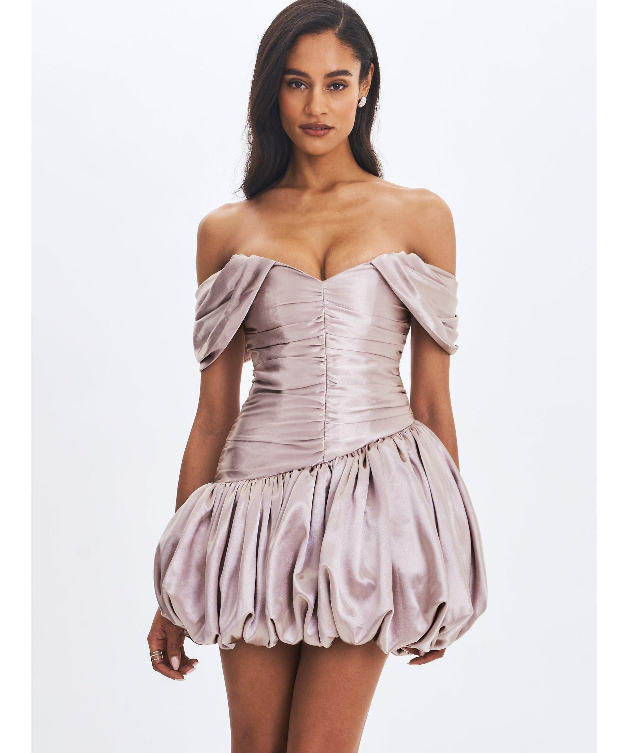 Milena Ruched Asymmetrical Bubble Mini Dress — Image 4