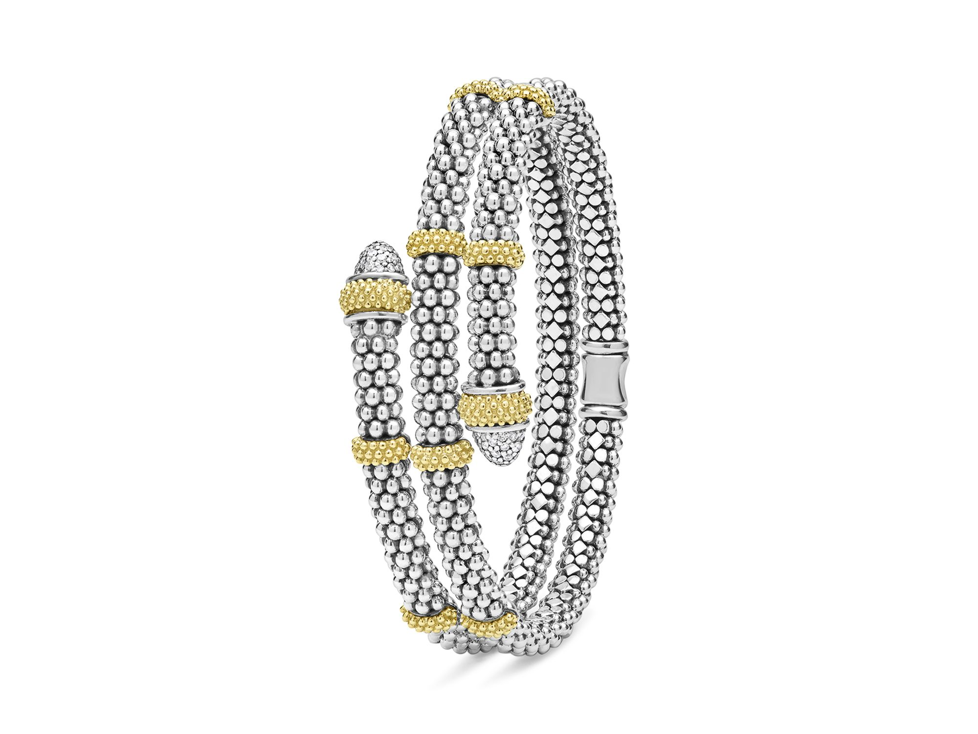 18K Yellow Gold & Sterling Caviar Lux Diamond Beaded Wrap Bracelet — Image 3