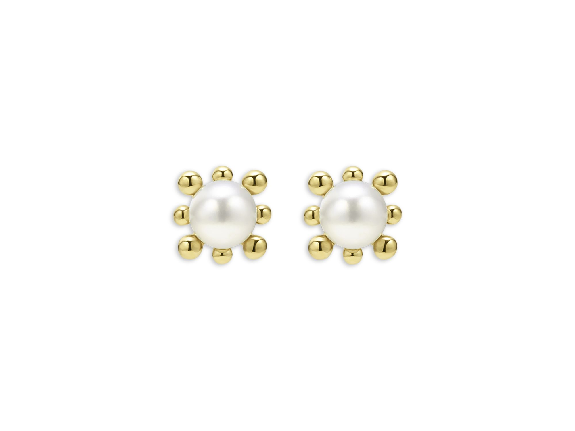 18K Yellow Gold Luna Cultured Pearl Fleur Stud Earrings — Image 3