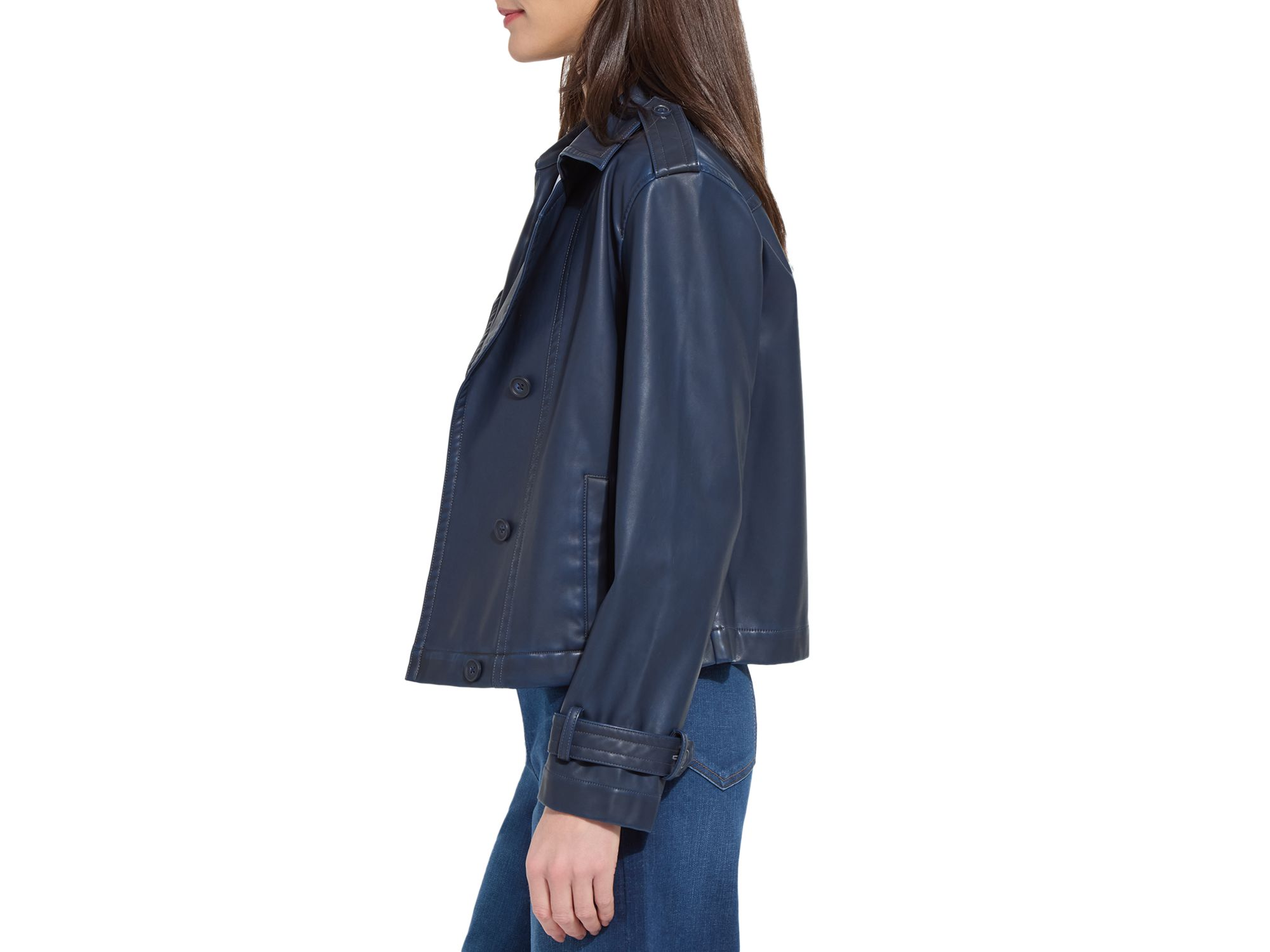 Evonne Faux Leather Cropped Trench Coat — Image 3