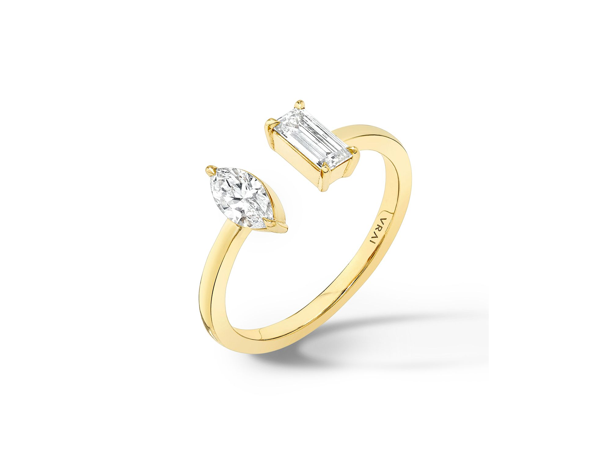 Mixed Lab-Grown Diamond Cuff Ring in 14K Yellow Gold, .50ctw Baguette & Marquise Lab Grown Diamonds — Image 3