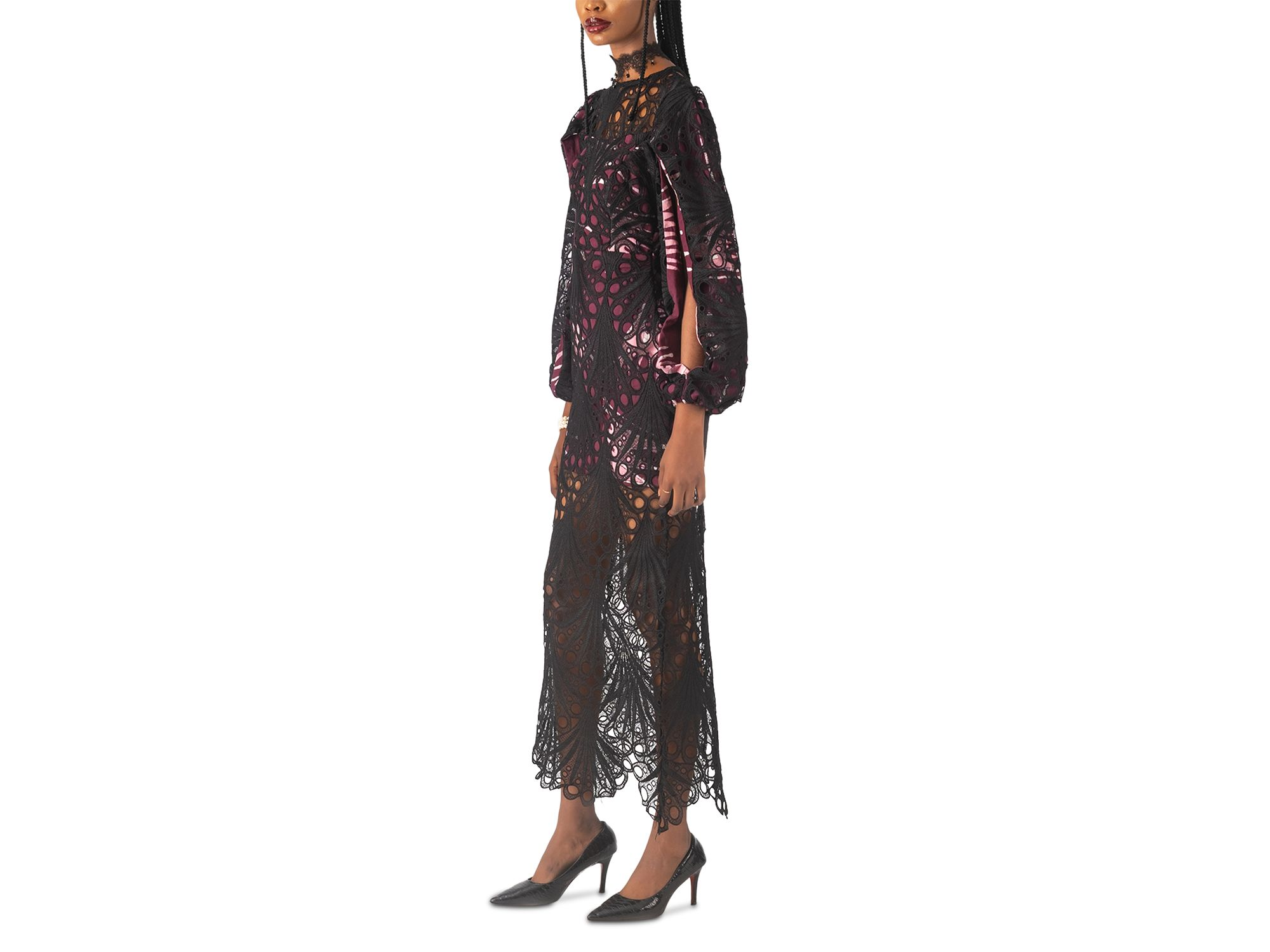 Monife Lace Overlay Split Sleeve Dress — Image 4