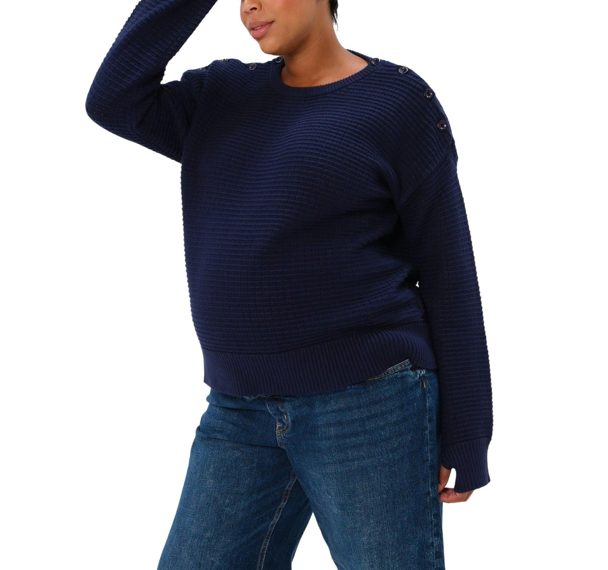 Women's Button Detail and Subtle Thumbhole Feature Maternity & Nursing Sweater — Image 4
