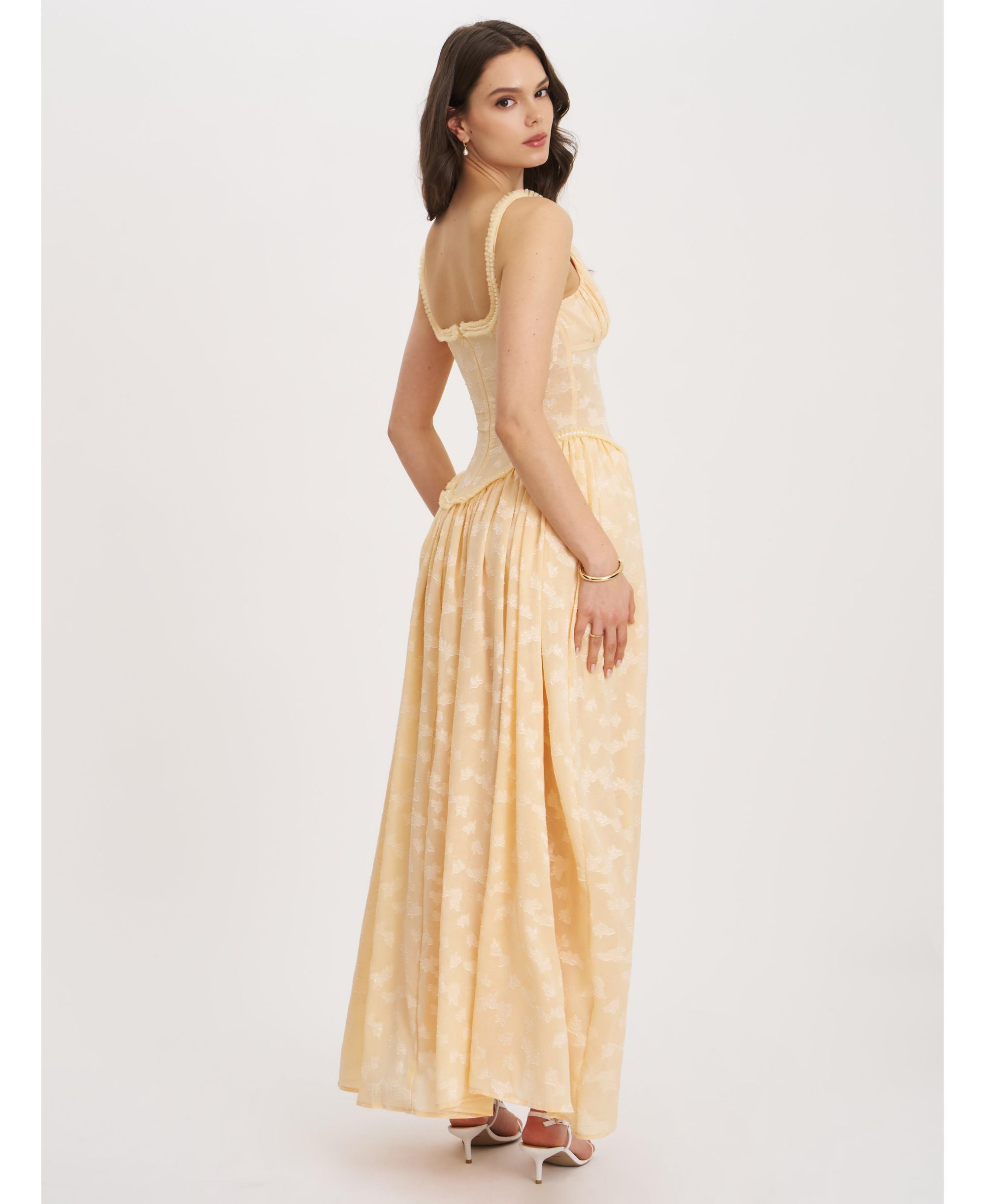 Ulissa Jacquard Drop Waist High Slit Maxi Dress — Image 10